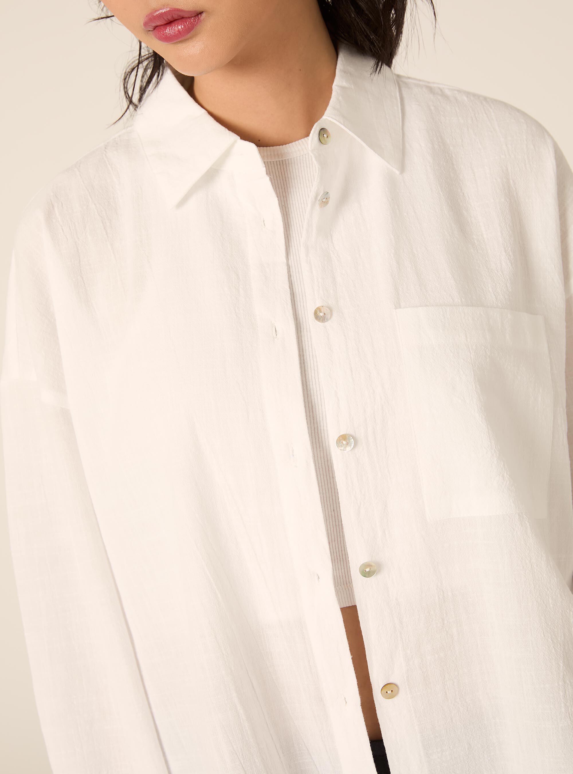 Camicia oversize con tasca, PANNA