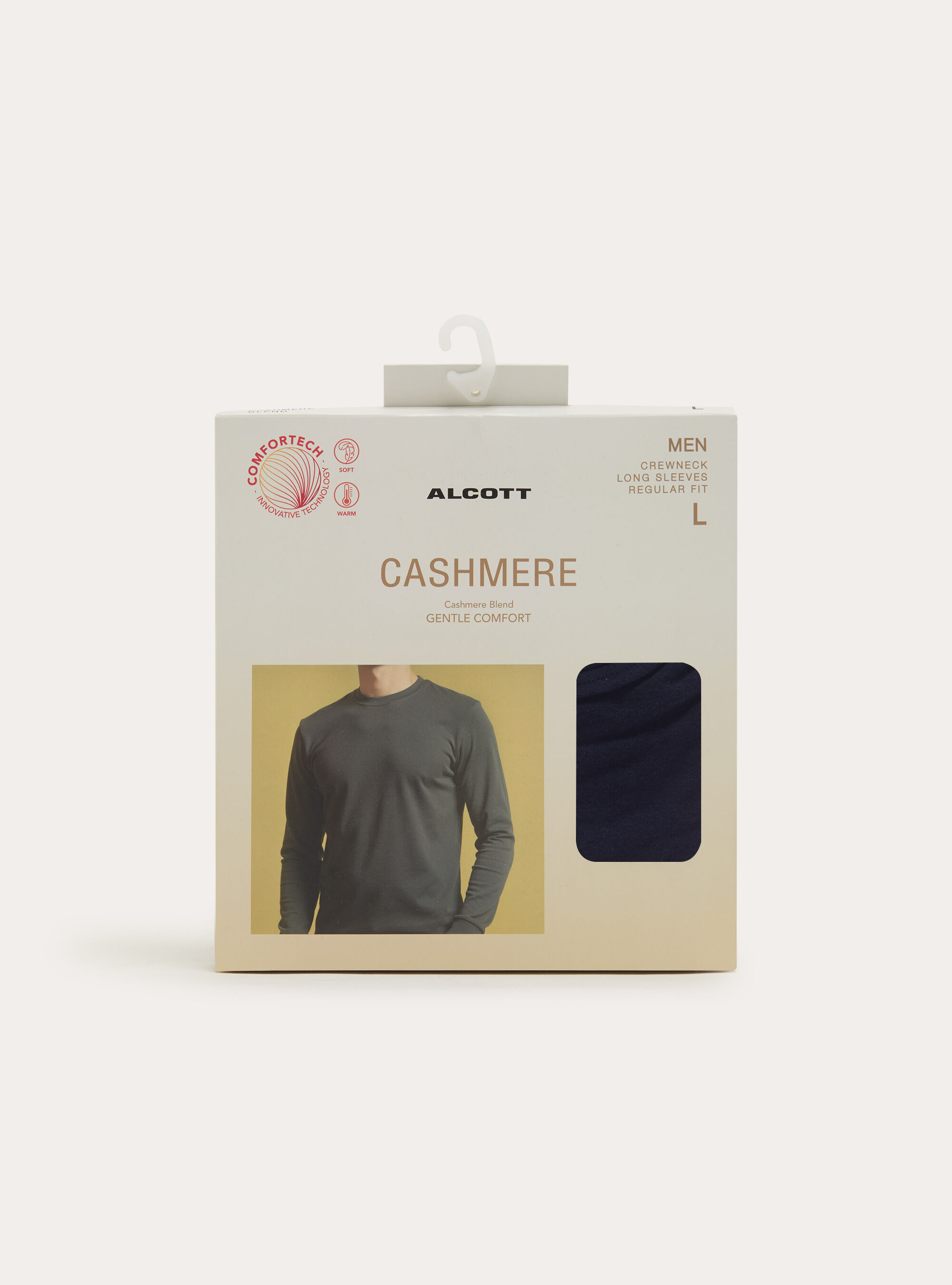 T shirt homme col rond a manches longues en melange de cashmere, NA1 NAVY DARK