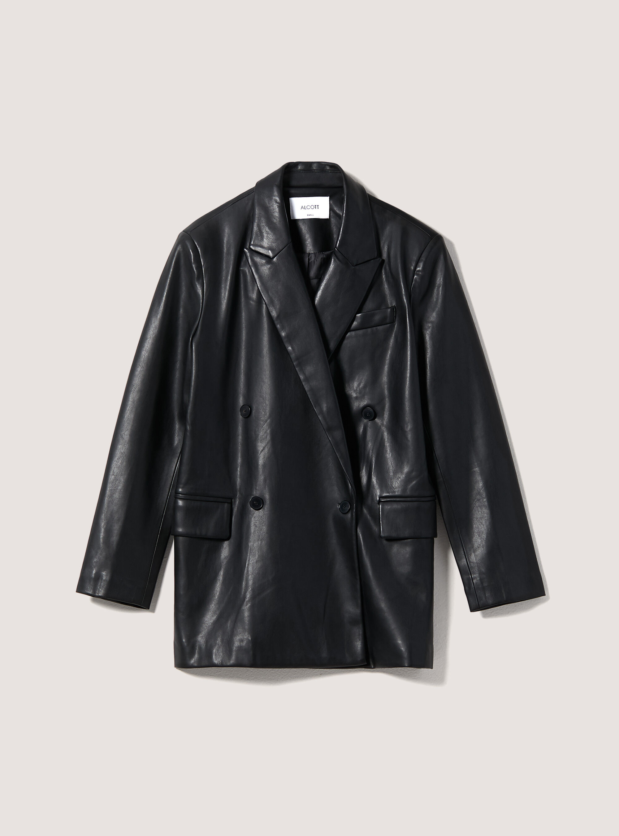 Oversize leather-effect double-breasted blazer, BK1 BLACK