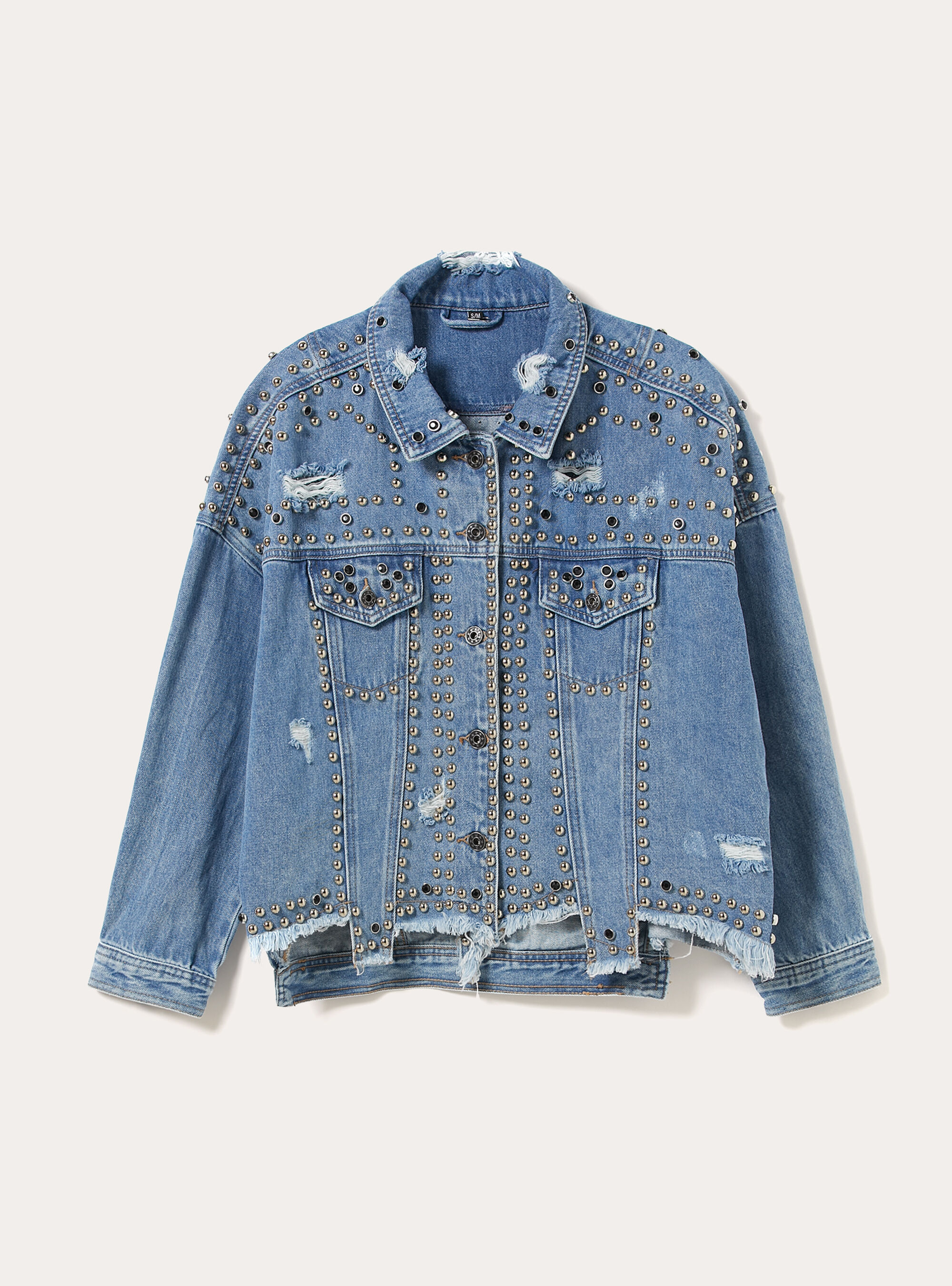 Giacca in denim con borchie, D006 AZURE