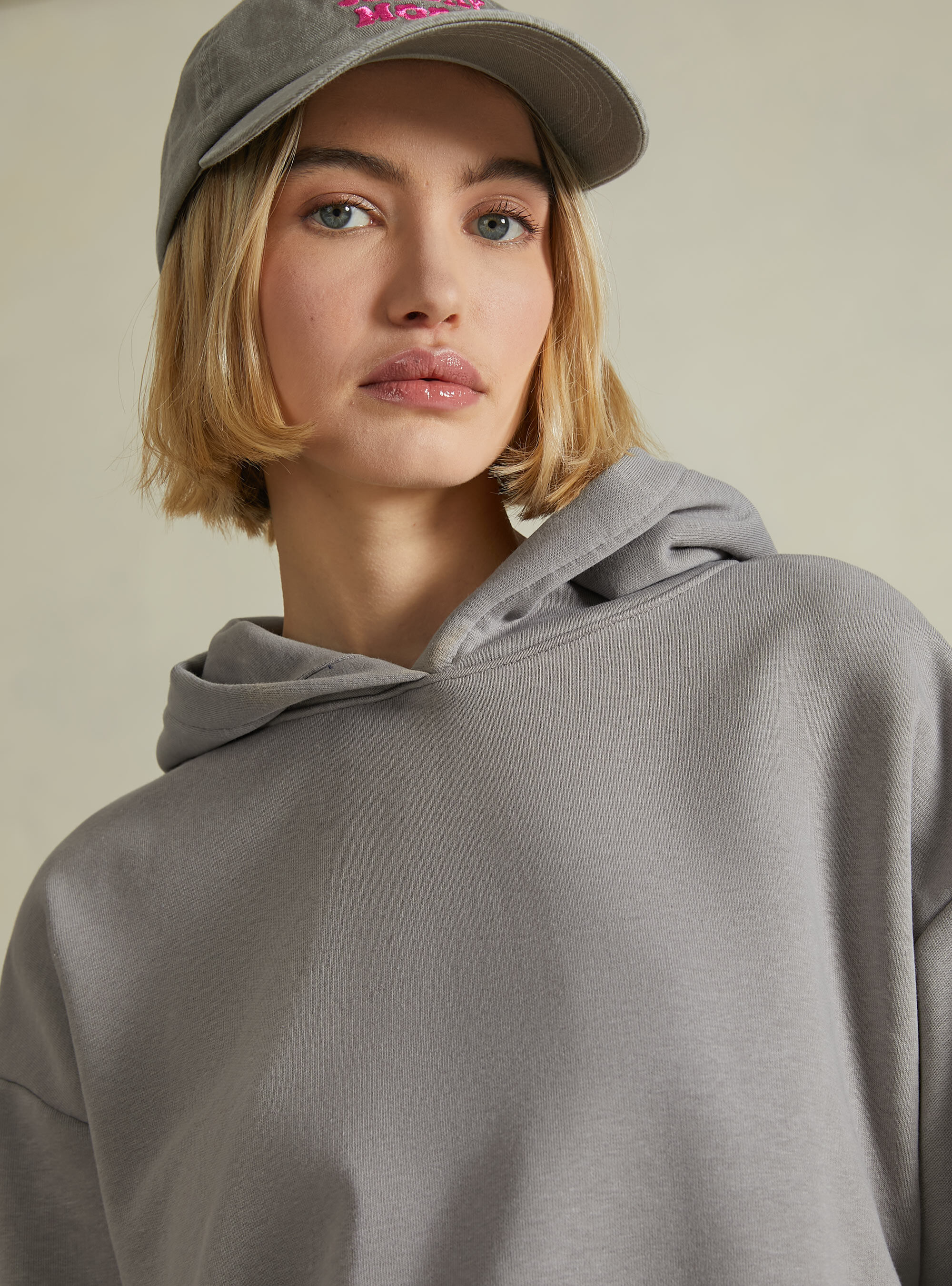 Felpa boxy fit con cappuccio, GY2 GREY MEDIUM