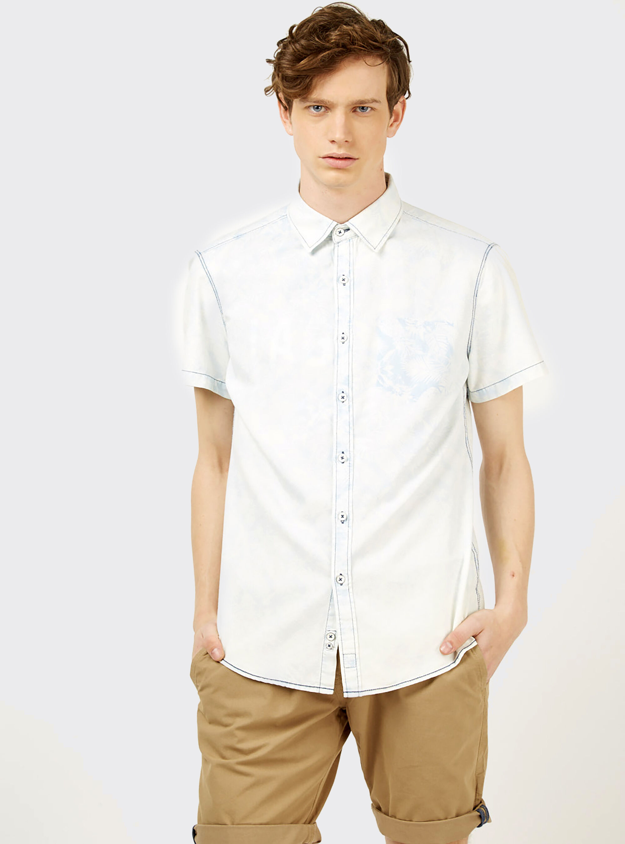 khaki pants with denim shirt