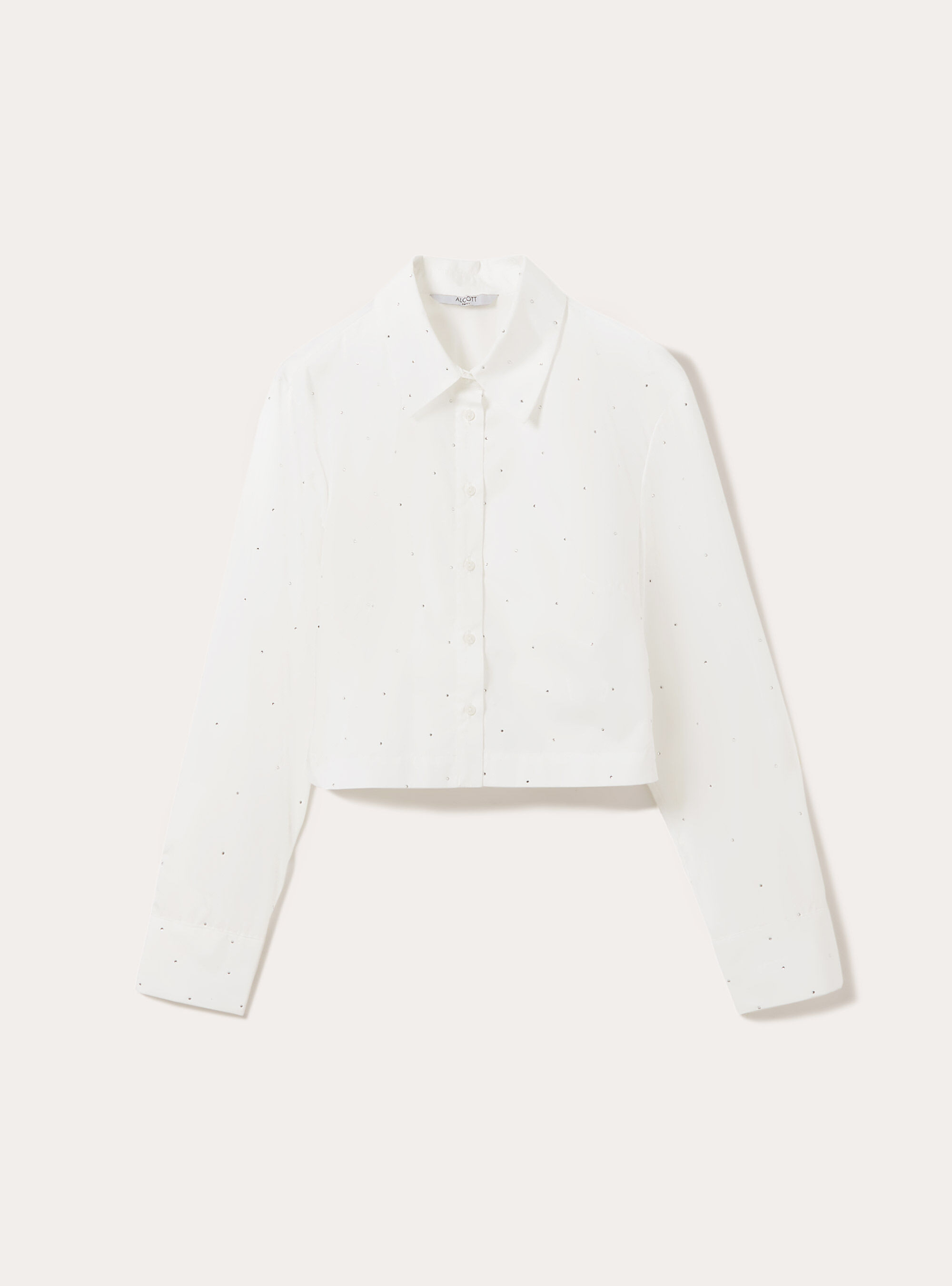 Camicia cropped con strass, WH3 WHITE
