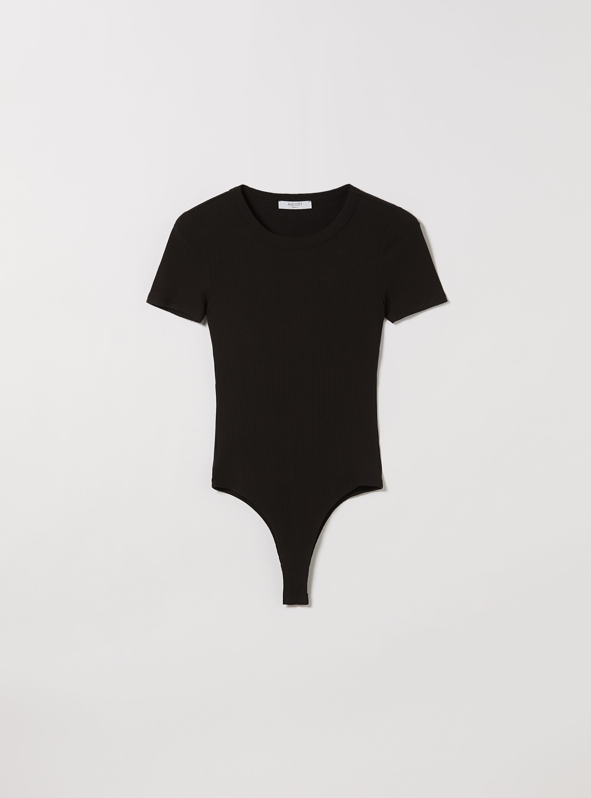 Ribbed short-sleeved bodysuit, BK1 BLACK