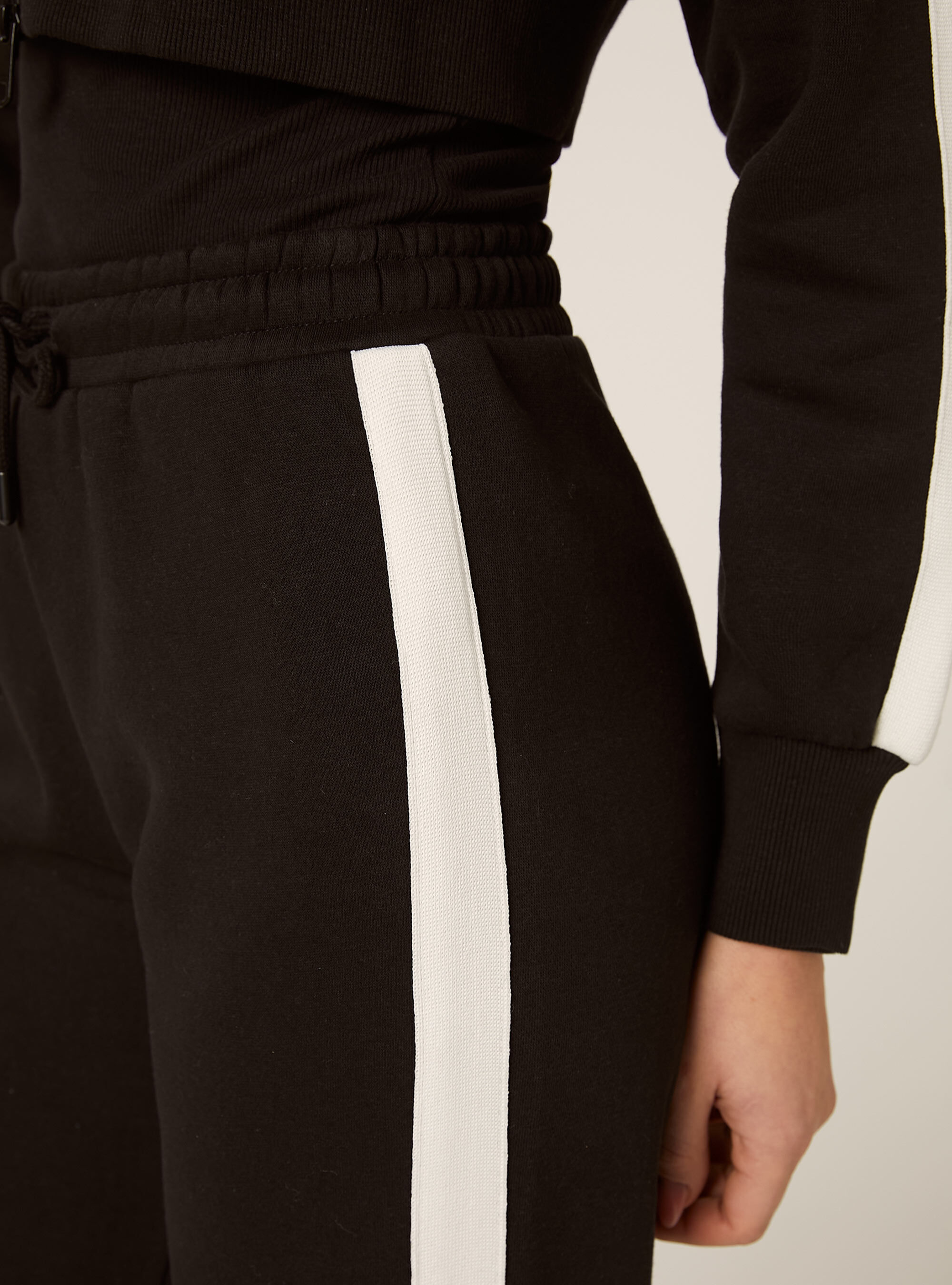 Pantaloni wide leg con bande laterali, BK1 BLACK