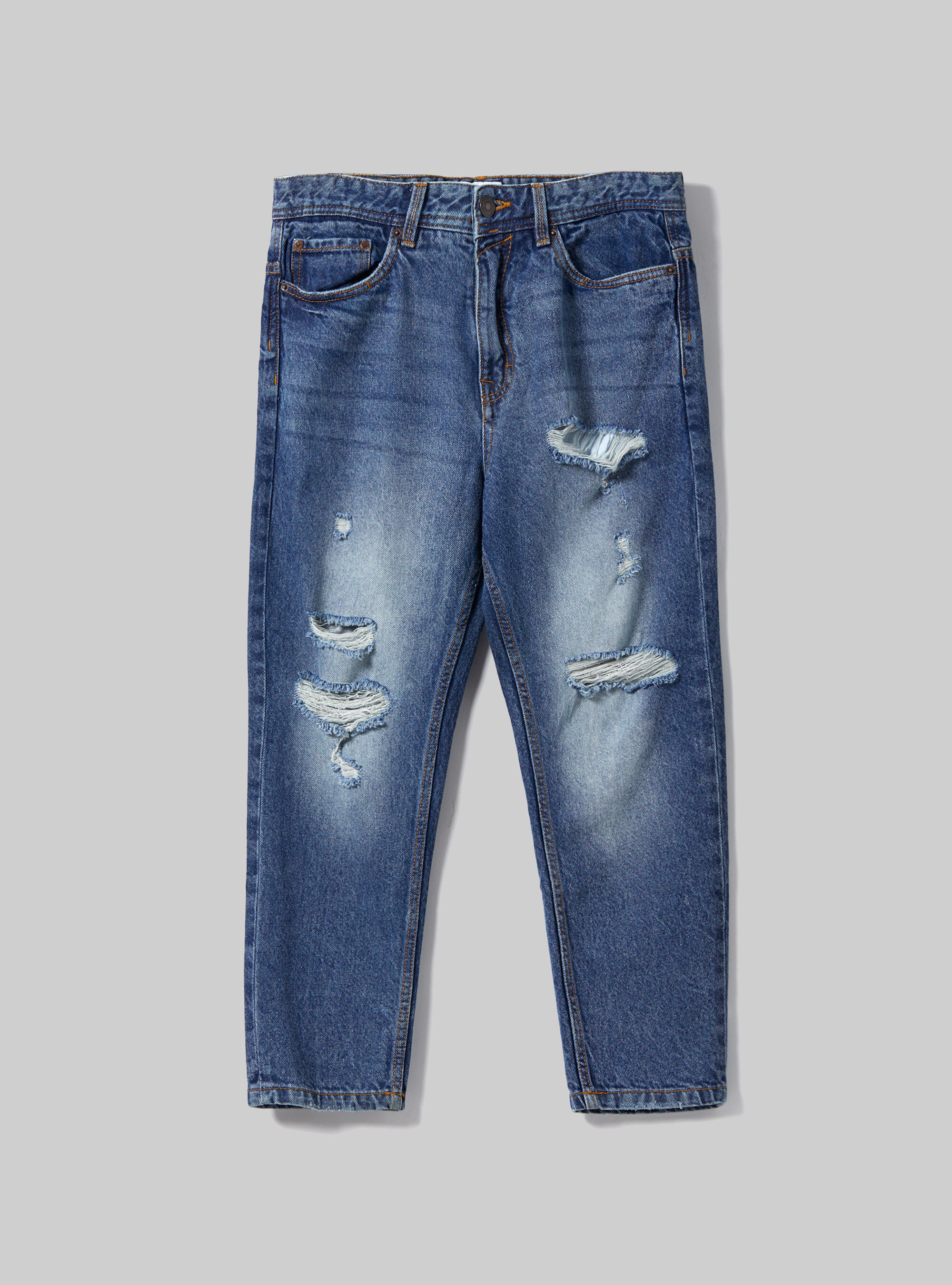 Vaqueros relaxed fit con rotura, D004 MEDIUM LIGHT BLUE
