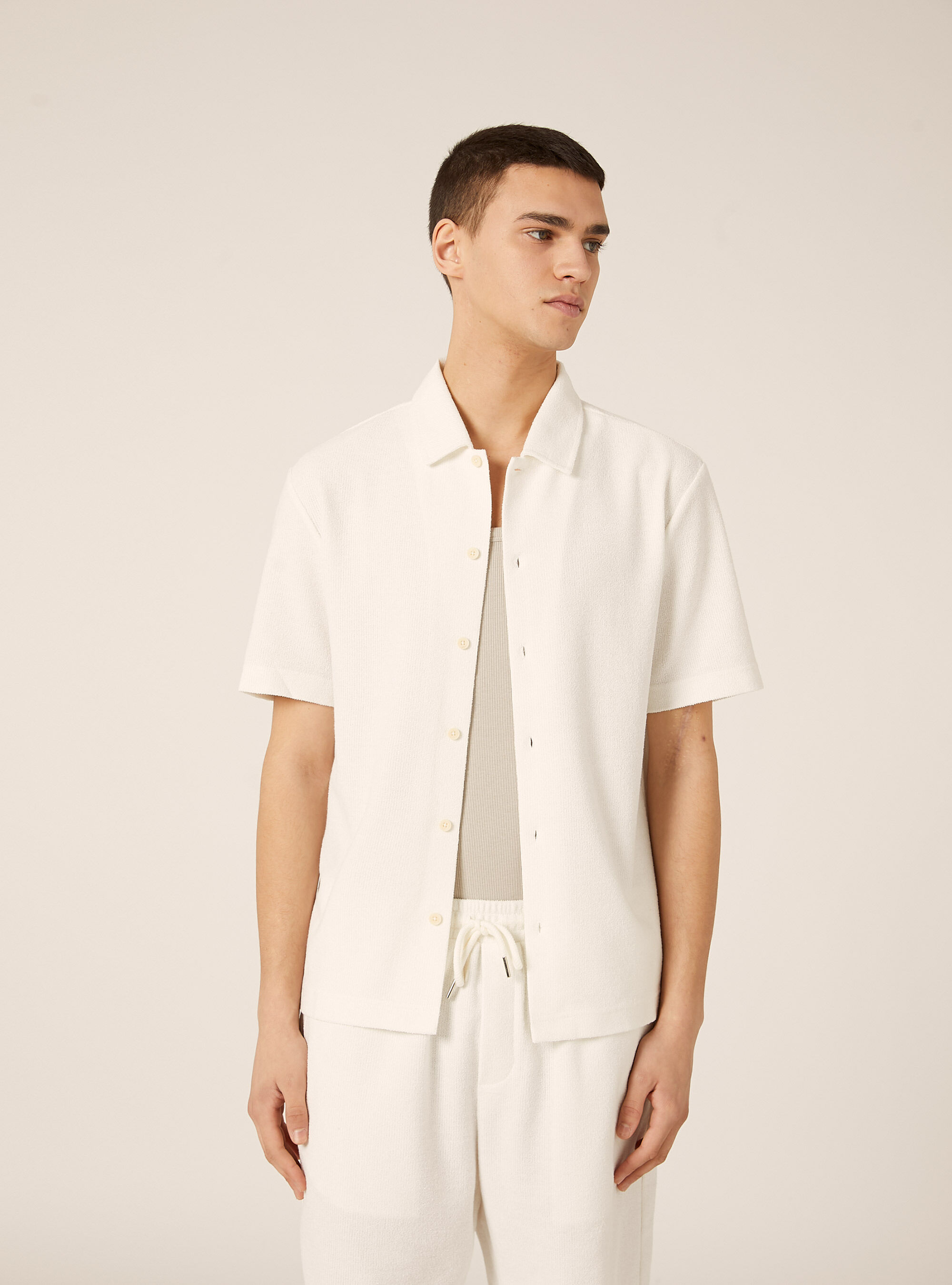 Camicia a maniche corte con texture, OFF WHITE