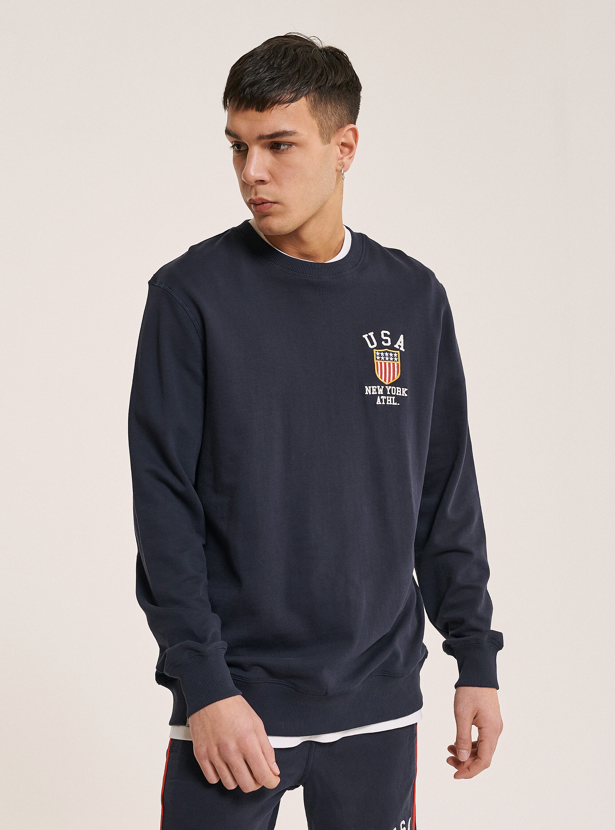 Sweat-shirt &agrave; col rond avec broderie USA, C218 BLUE NAVY