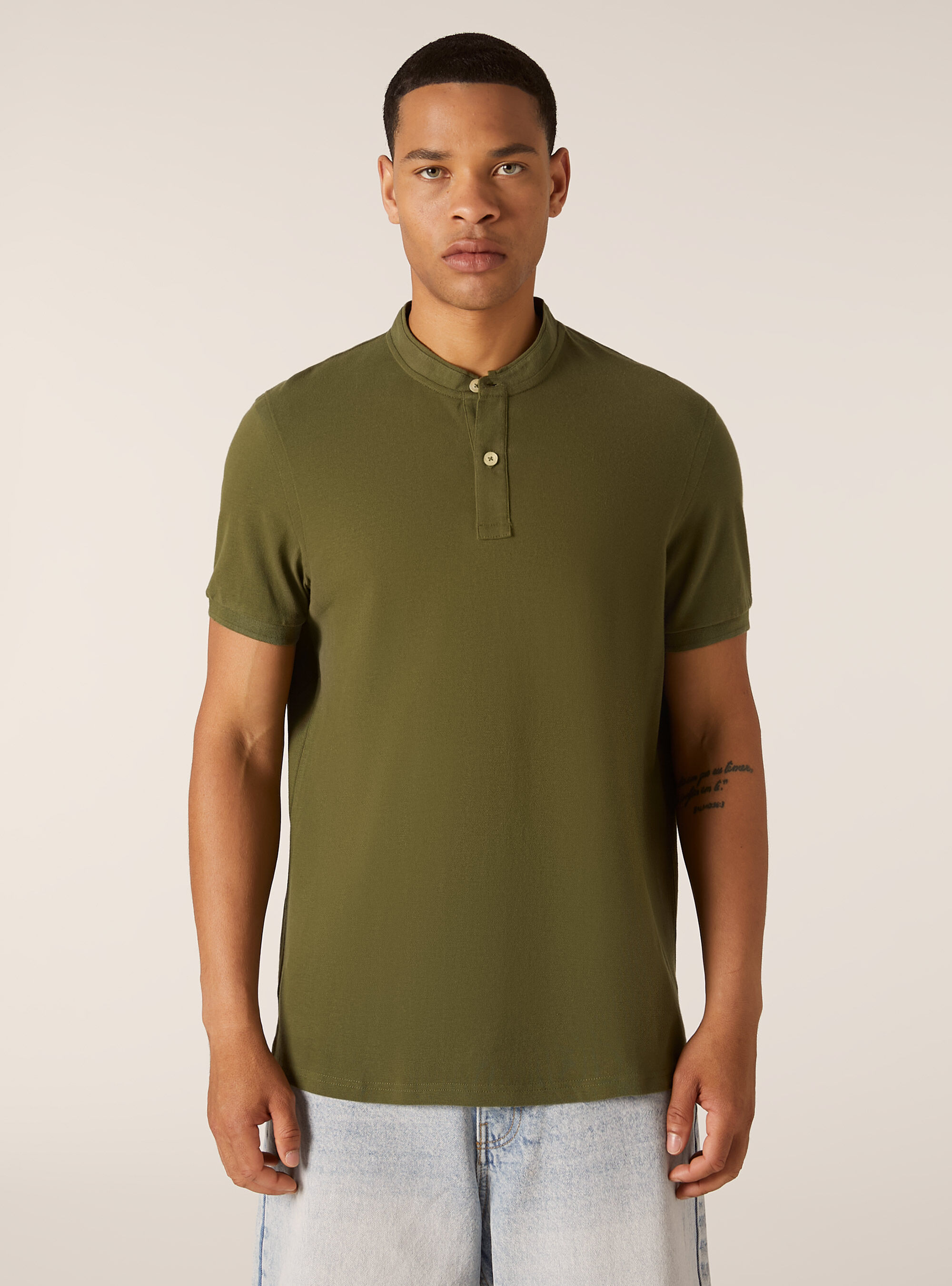 Cotton polo shirt with Korean collar, KY2 KAKY MEDIUM