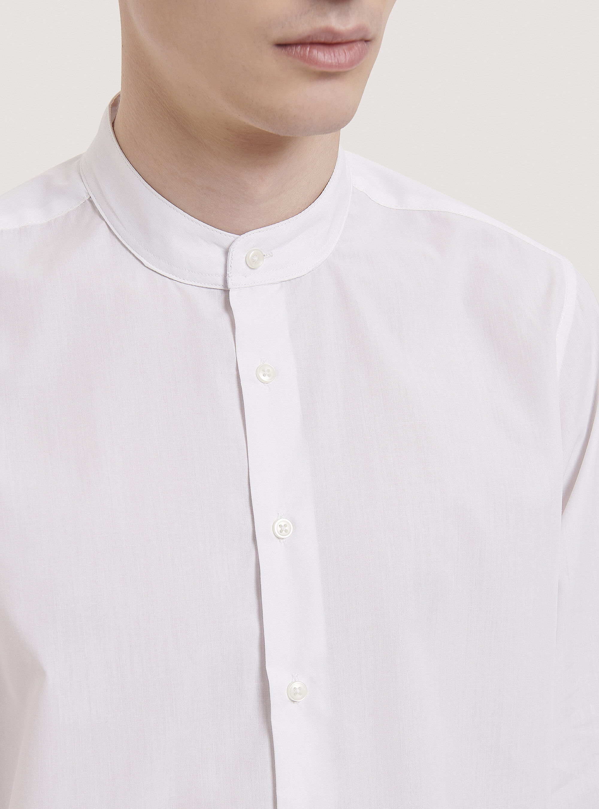 Plain-coloured shirt with Korean collar, WHITE