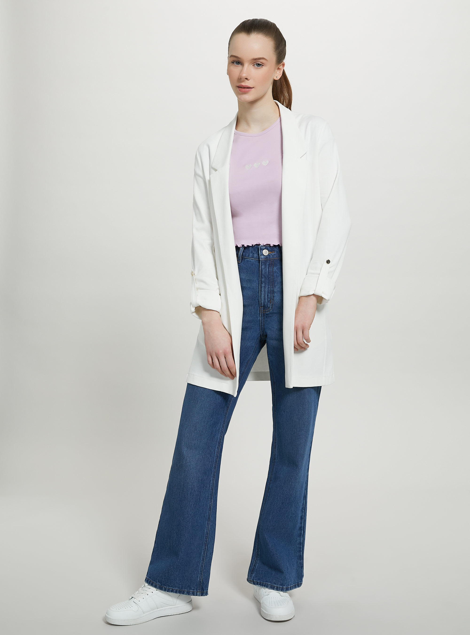 Americana larga lisa, WH1 OFF WHITE