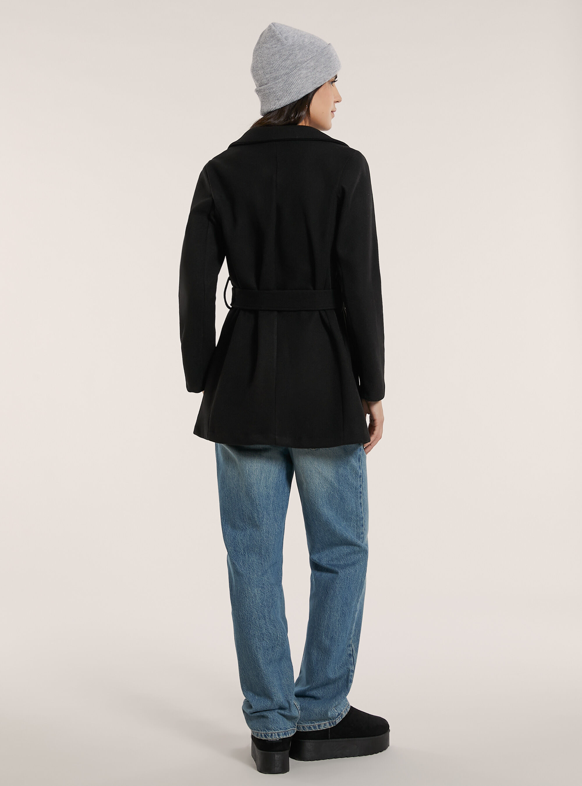 Cappotto in panno con cintura, BK1 BLACK
