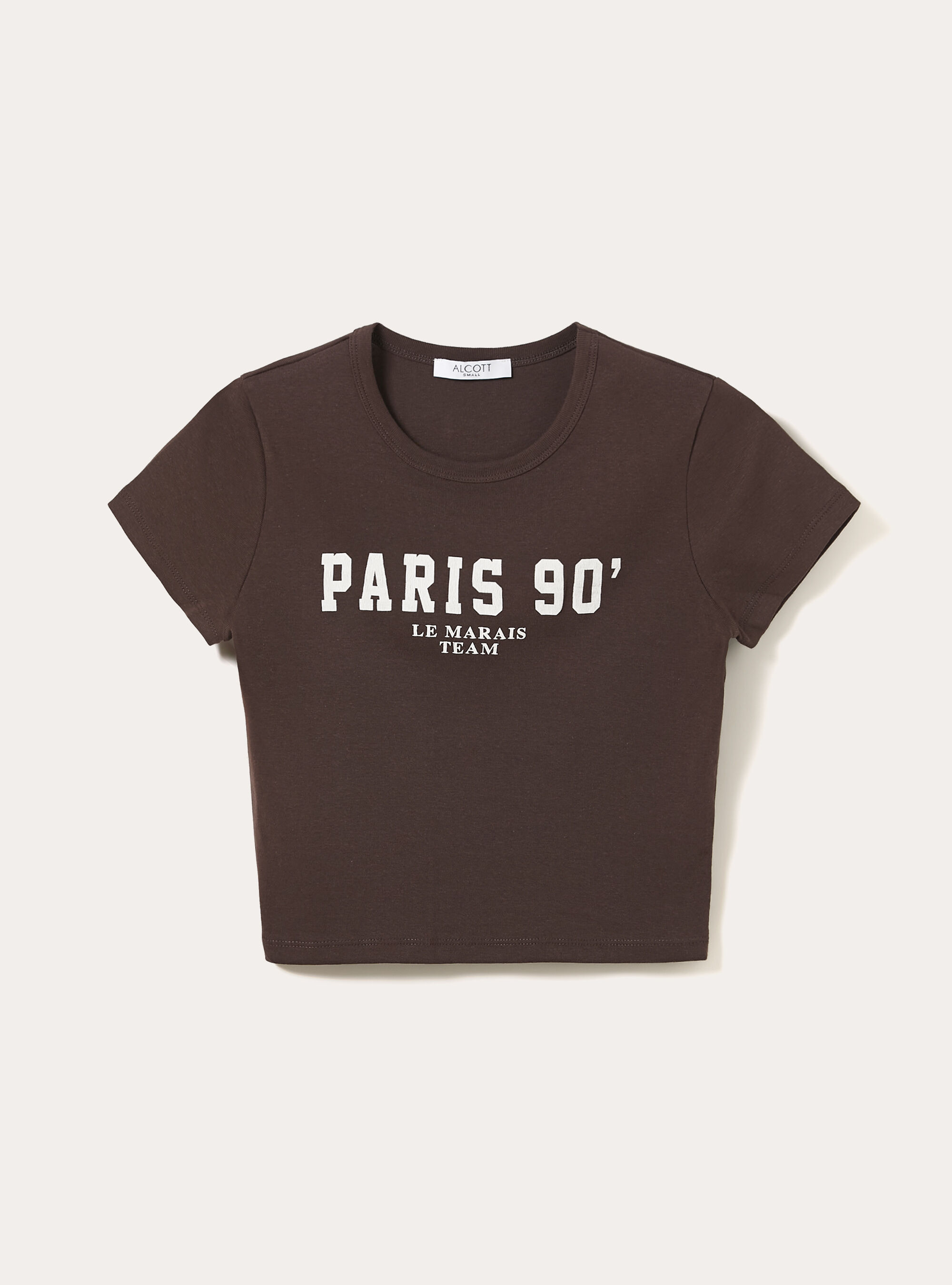 Kurz&auml;rmeliges Crop-T-Shirt mit College-Grafik-Print, BR1 BROWN DARK