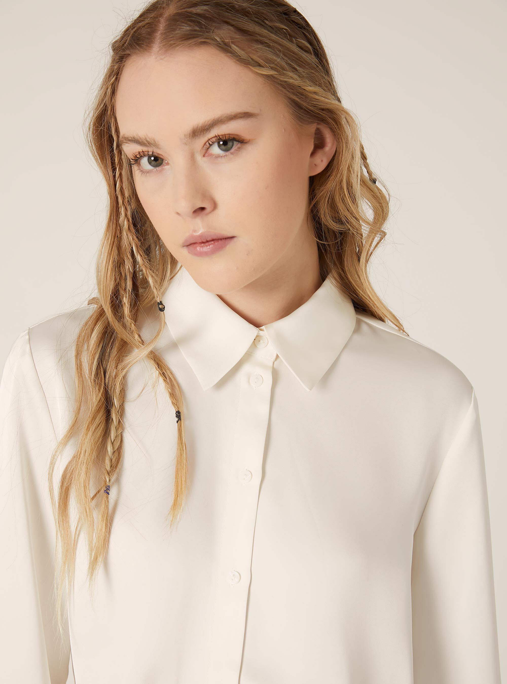 売れ筋商品|||アンナ フィールド シャツ レディース トップス Button-down blouse - white Satin cropped shirt | Alcott | Women's Shirts and Blouse
