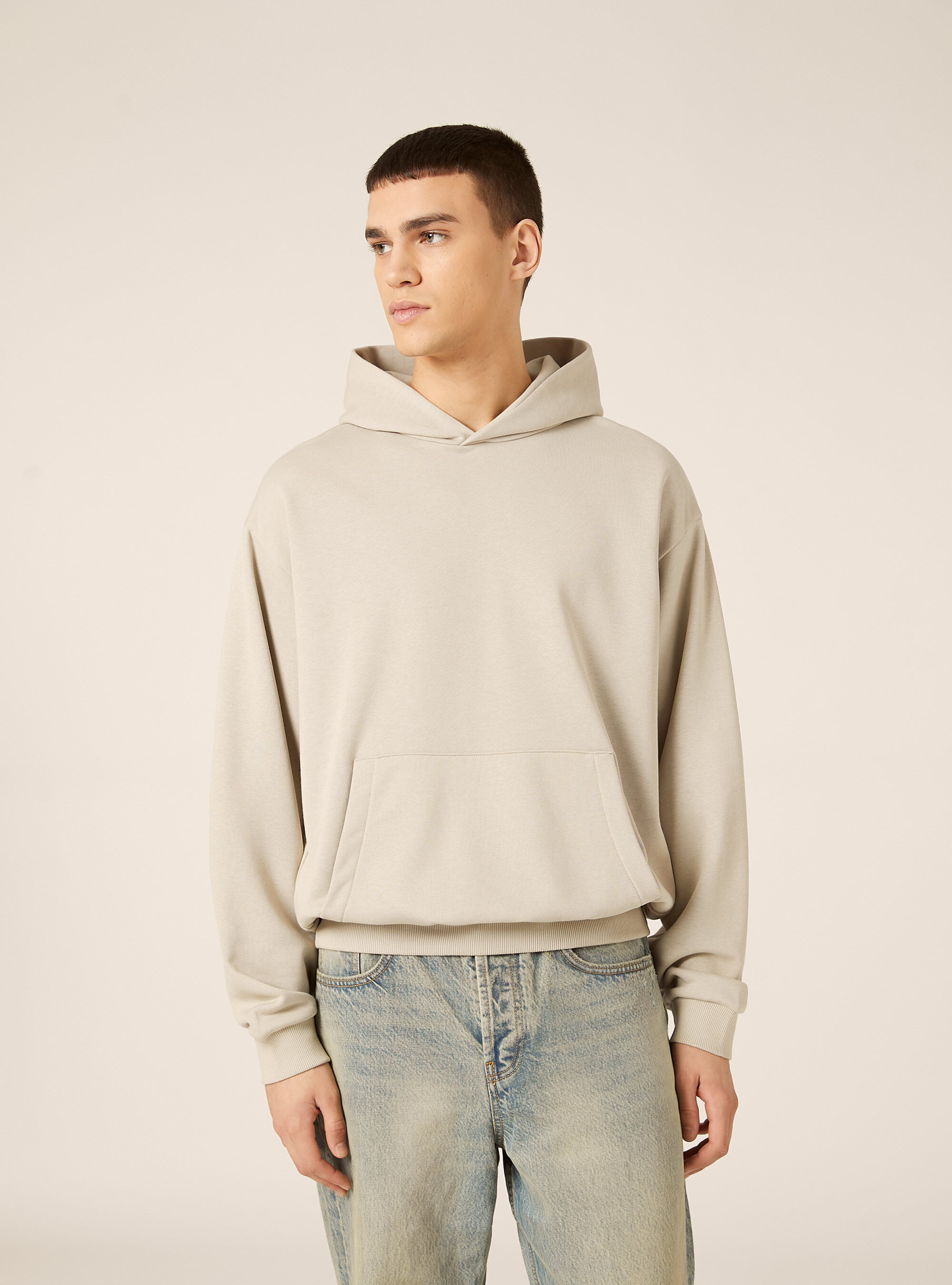 Boxy fit hooded sweatshirt, BG1 BEIGE DARK