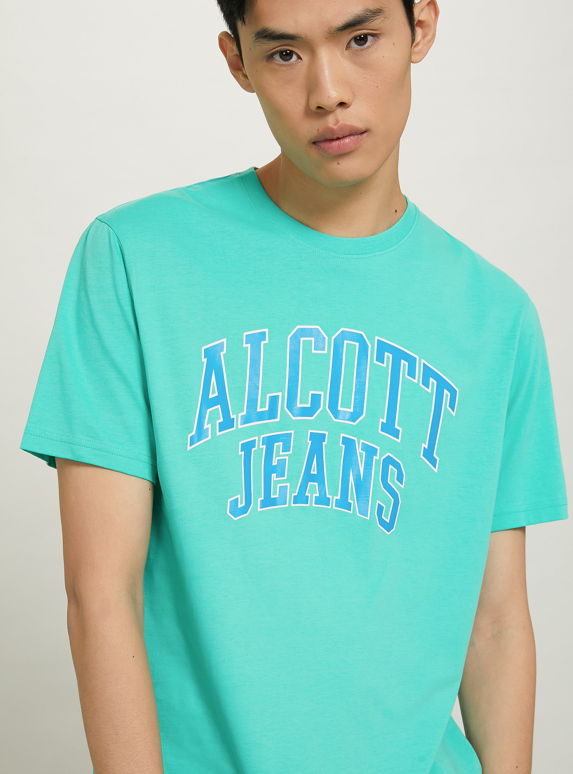 Camiseta de algod&oacute;n con estampado, C0683 LIGHT GREEN