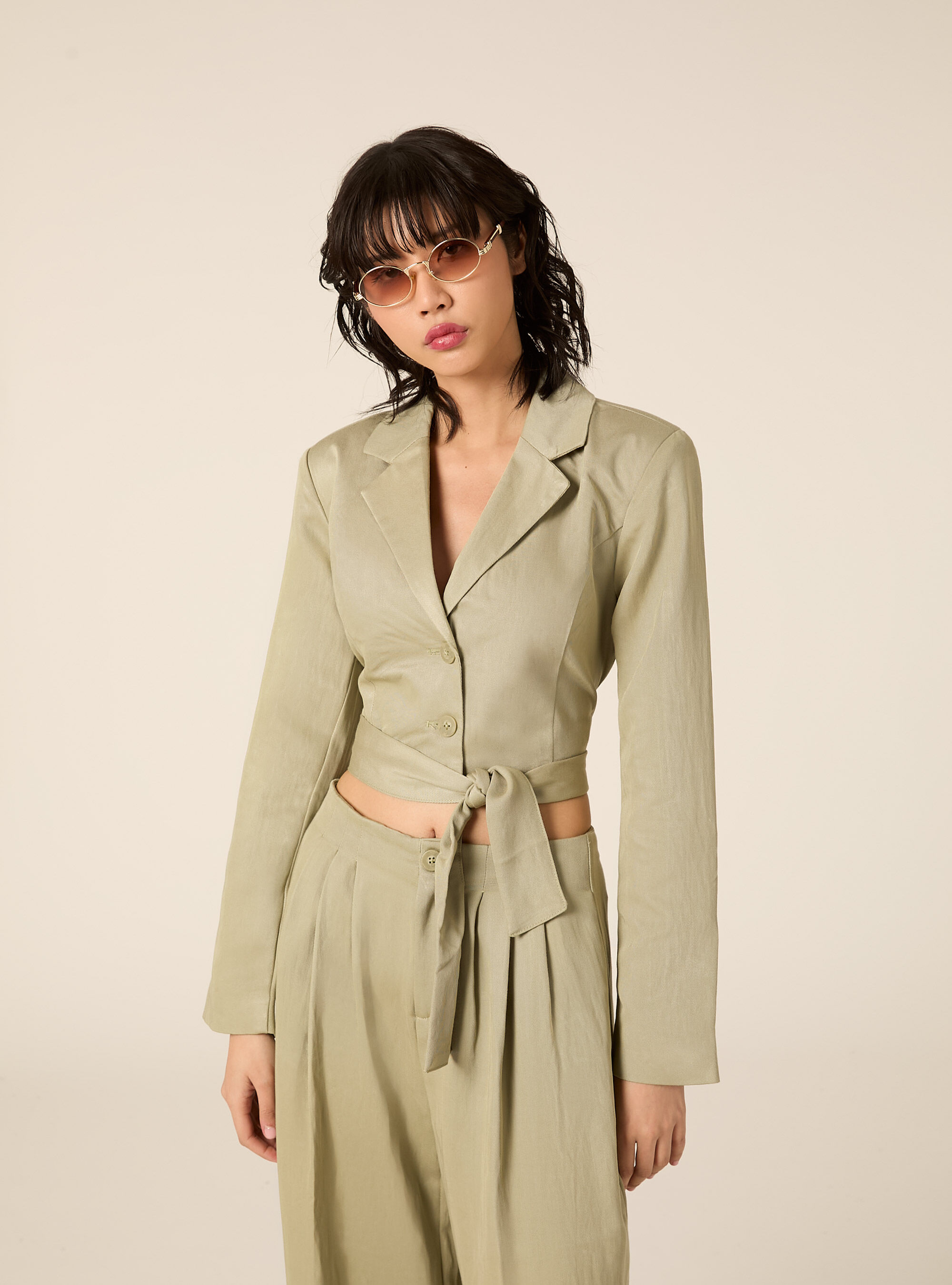 Giacca cropped con fiocco, GN3 GREEN LIGHT