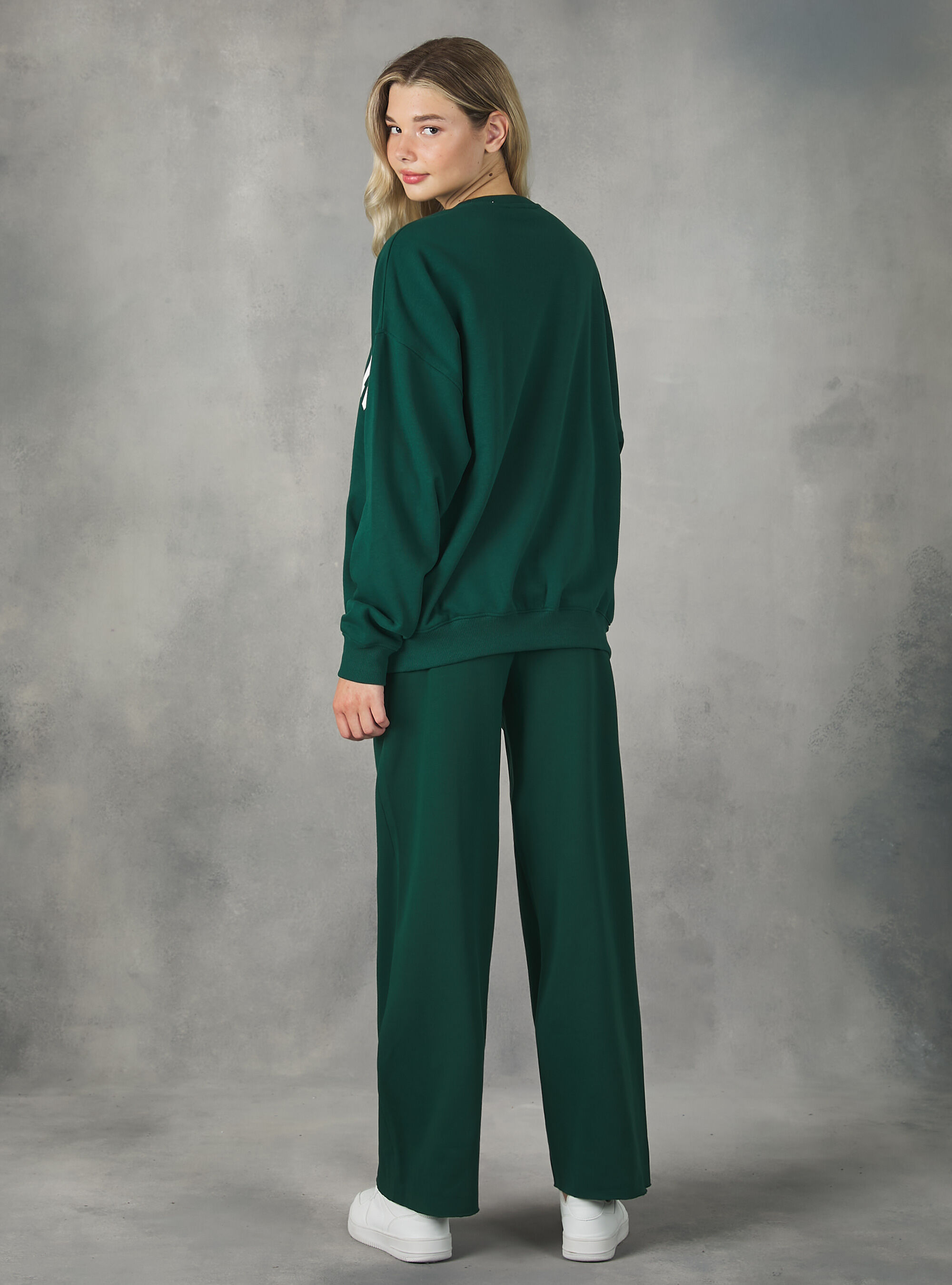 Sudadera universitaria oversize de cuello redondo, GN1 GREEN DARK