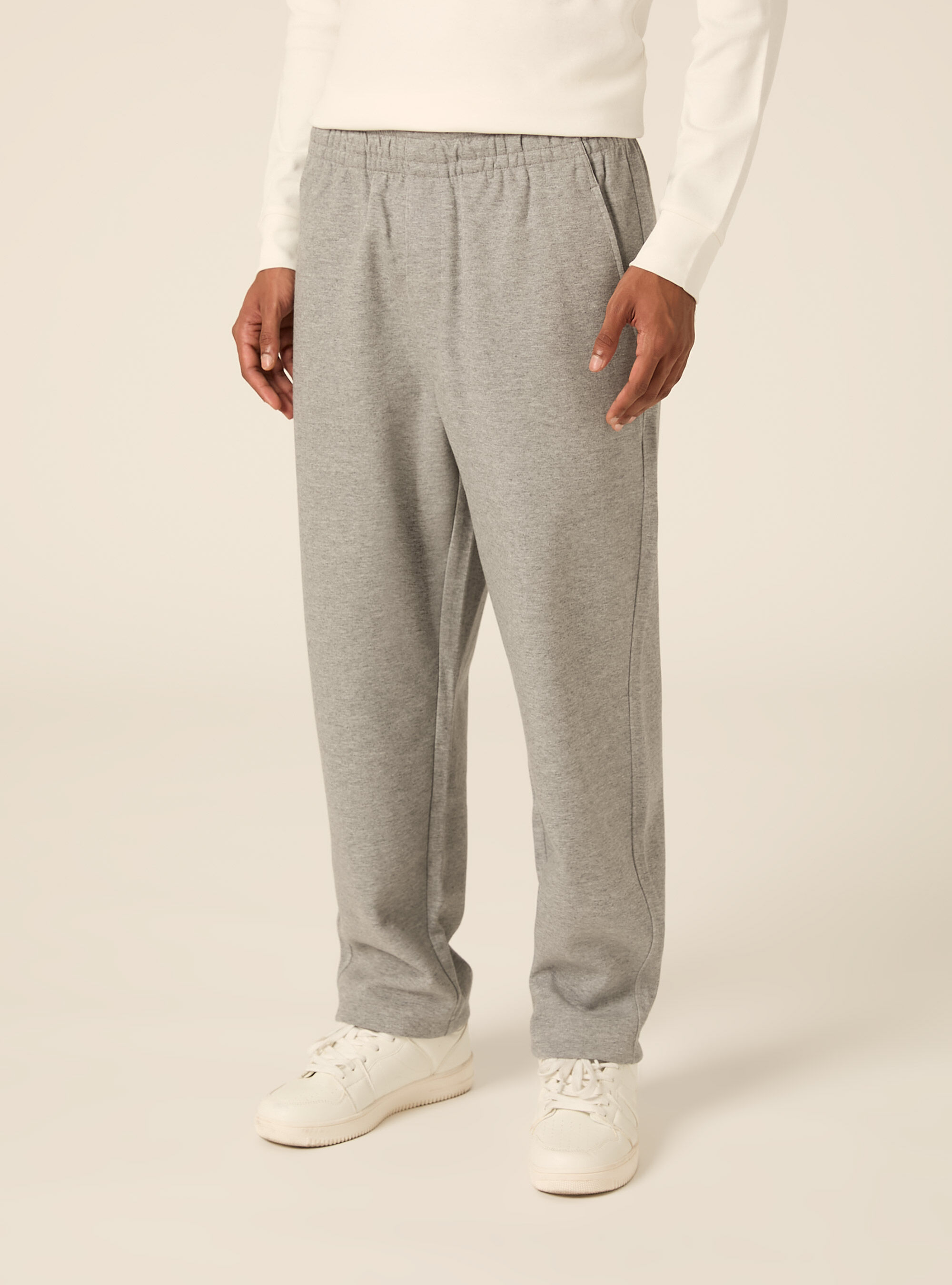 Straight leg interlock fabric jogger trousers, MGY2 GREY MEL MEDIUM