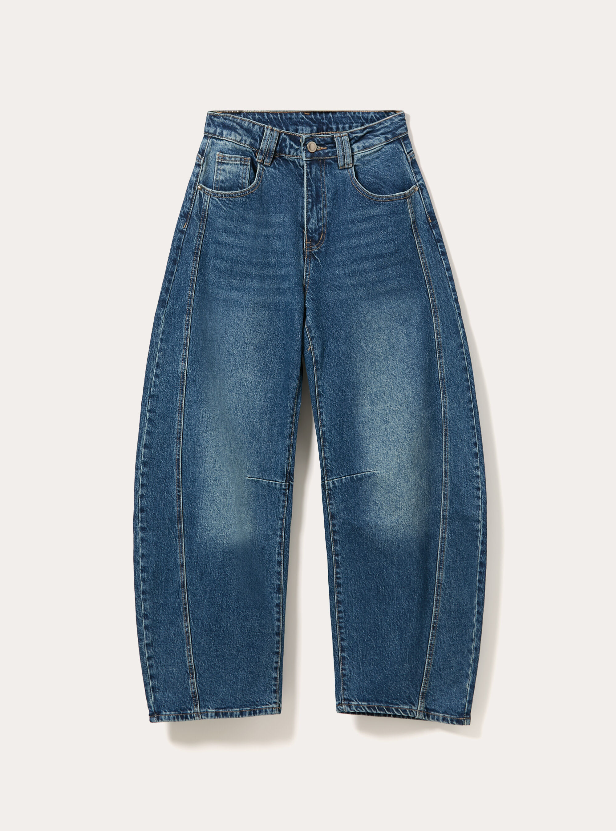 Jean coupe barrel avec patch etoile au dos, D002 MEDIUM DARK BLUE