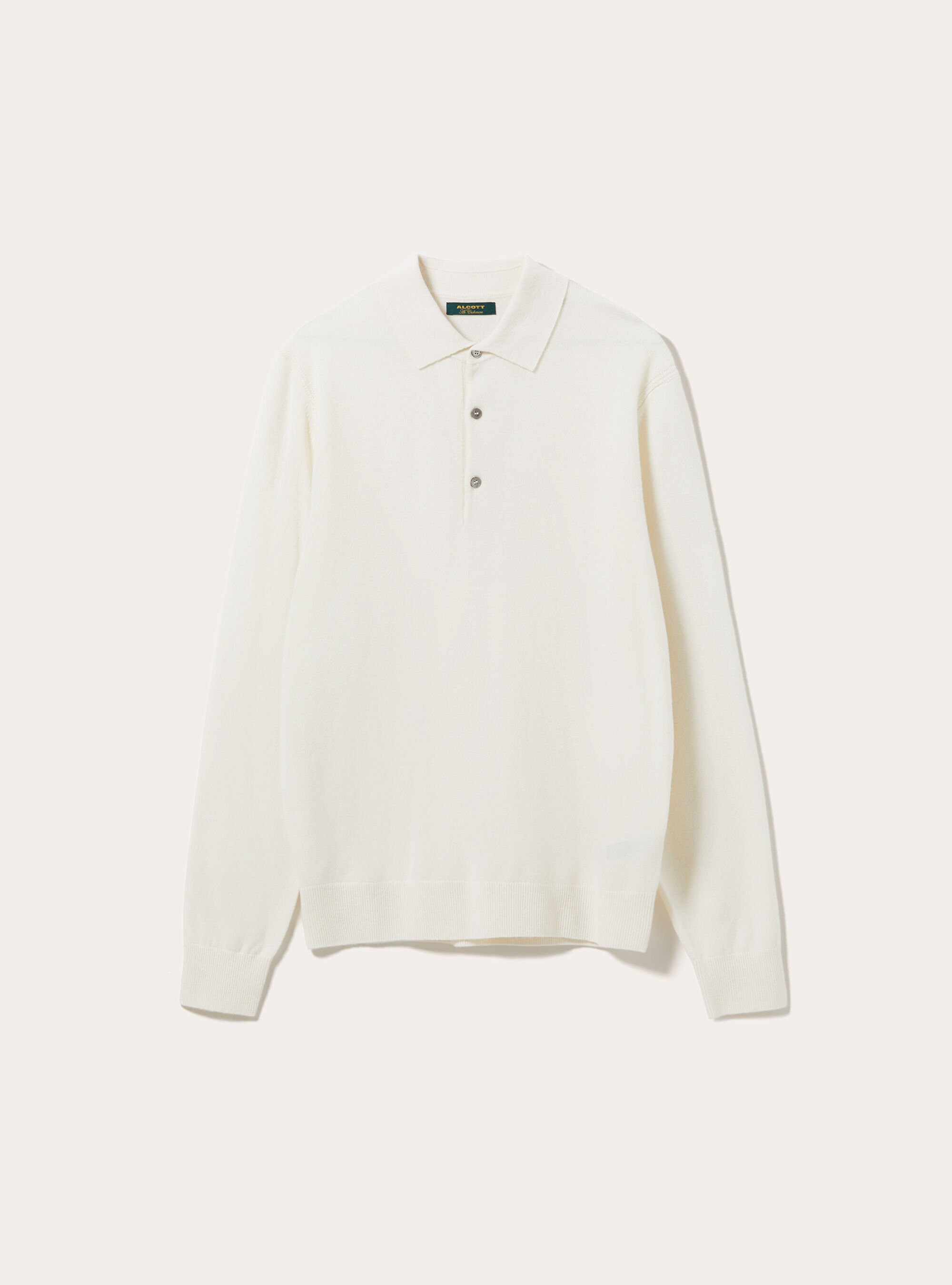 Long sleeve wool and cashmere blend knit polo shirt, WH2 WHITE