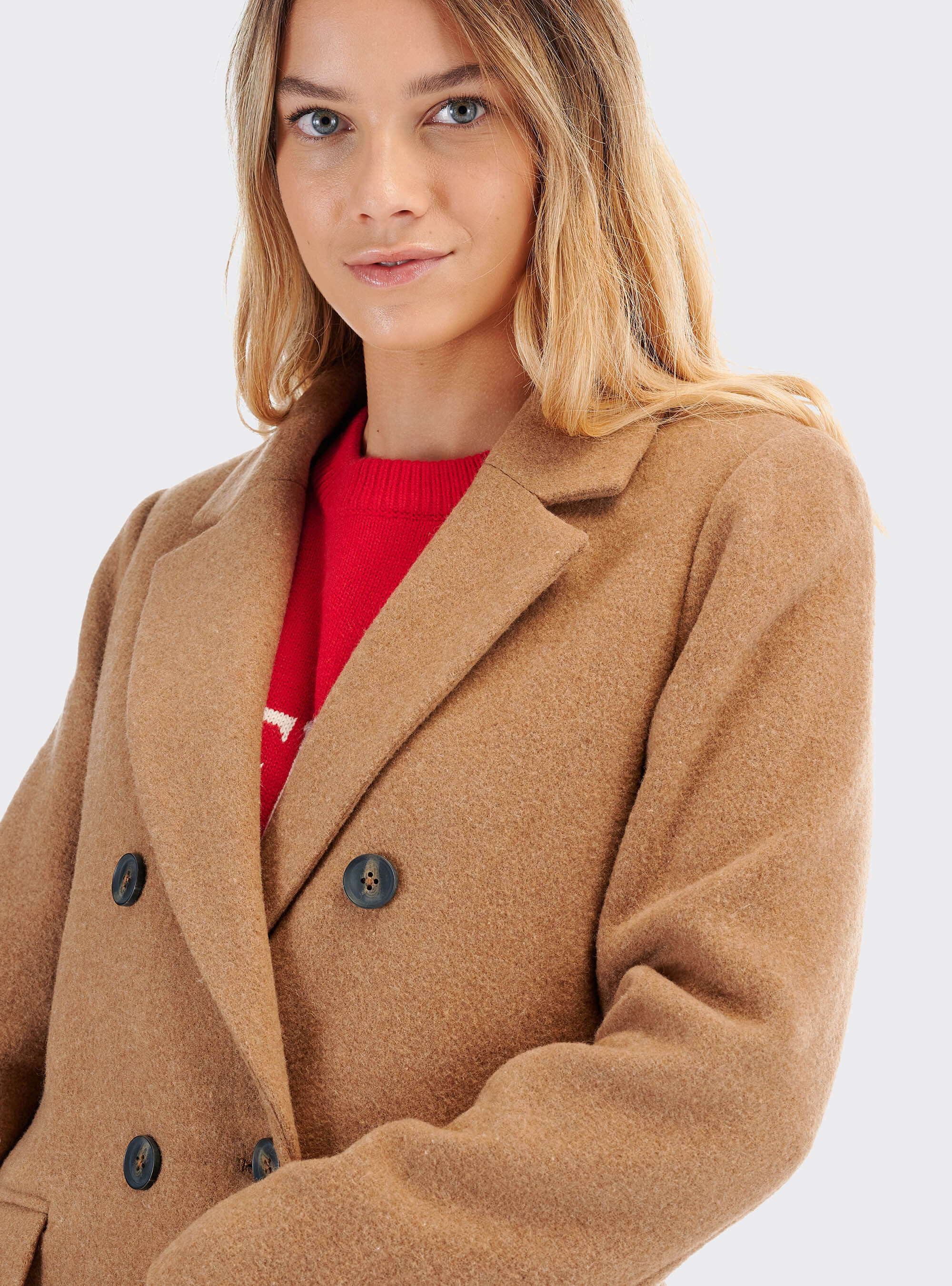 Double-breasted Wool coat ¥48,400 Regular Fit Double Breasted Brushed Wool Coat - Black