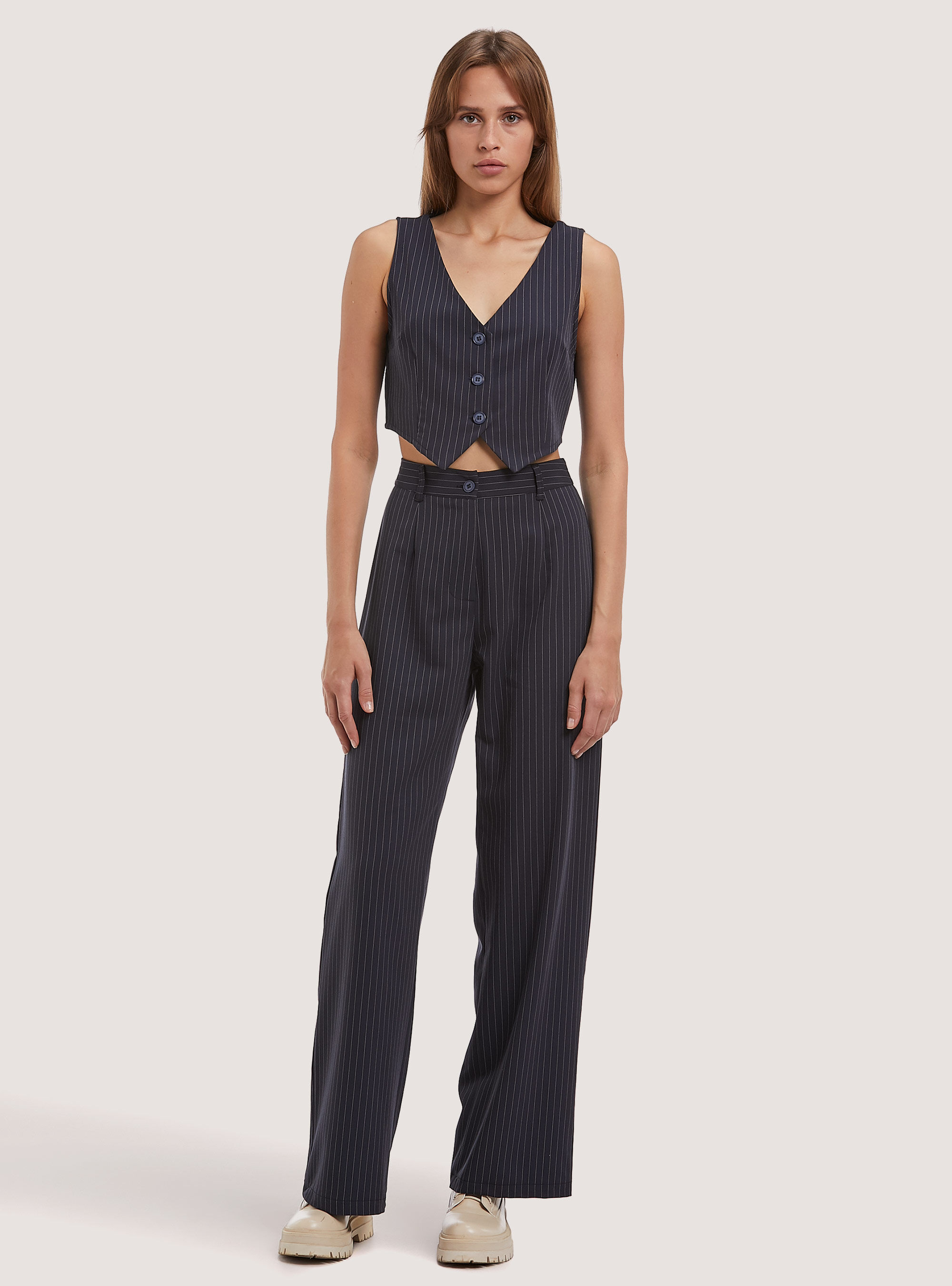 Gilet cropped gessato, NA1 NAVY DARK