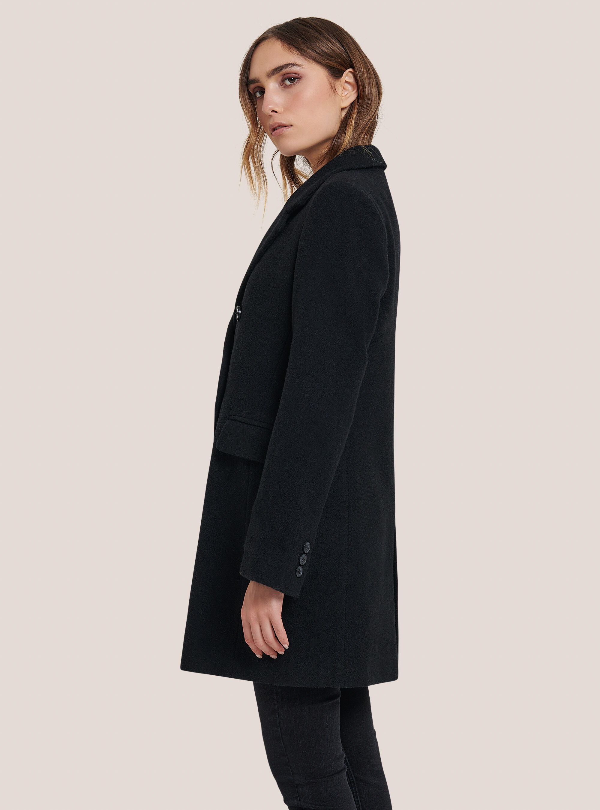 Cappotto doppiopetto misto lana, BK1 BLACK