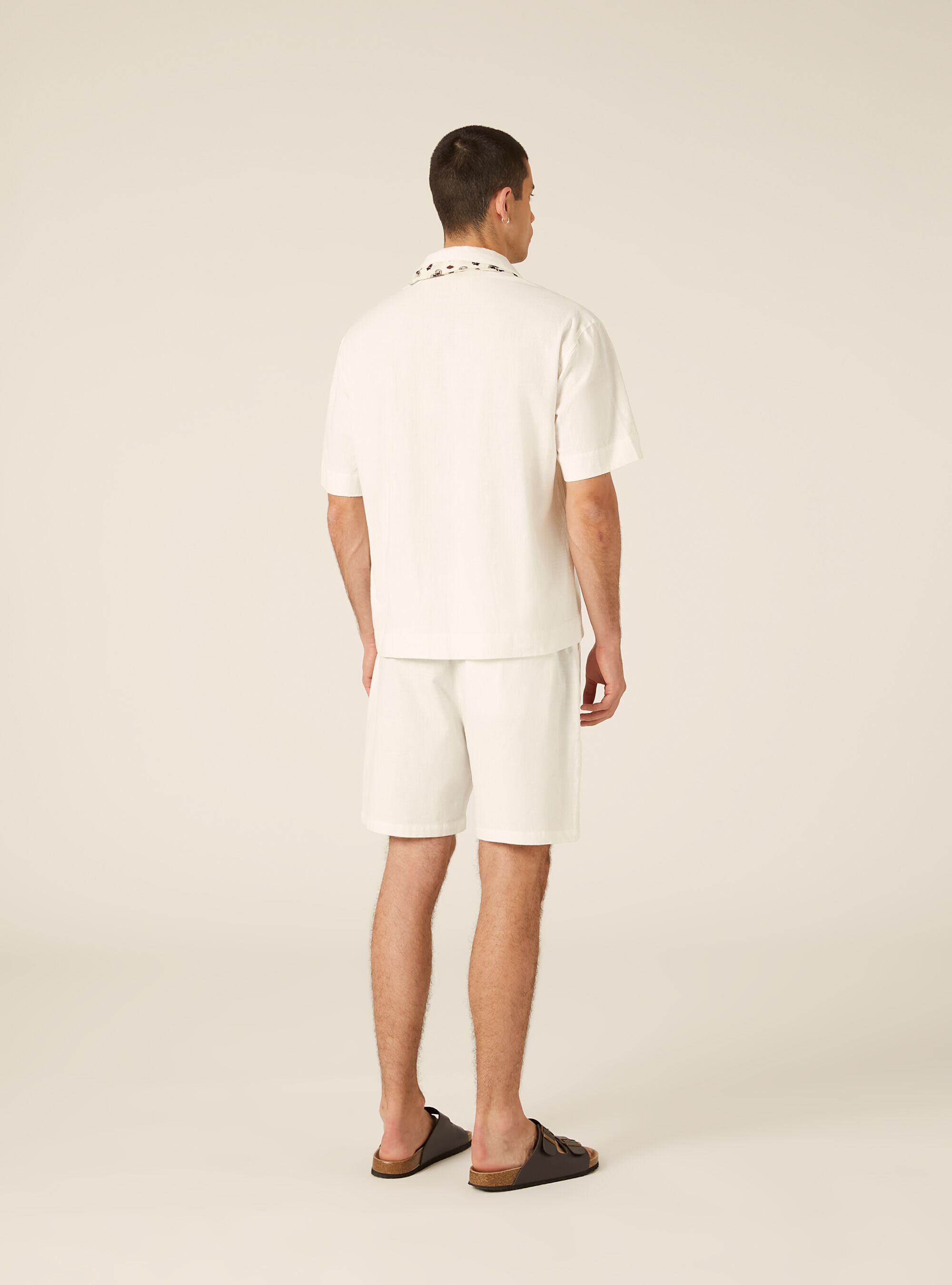 Polo Camisero de Mezcla de Lino, WH1 OFF WHITE