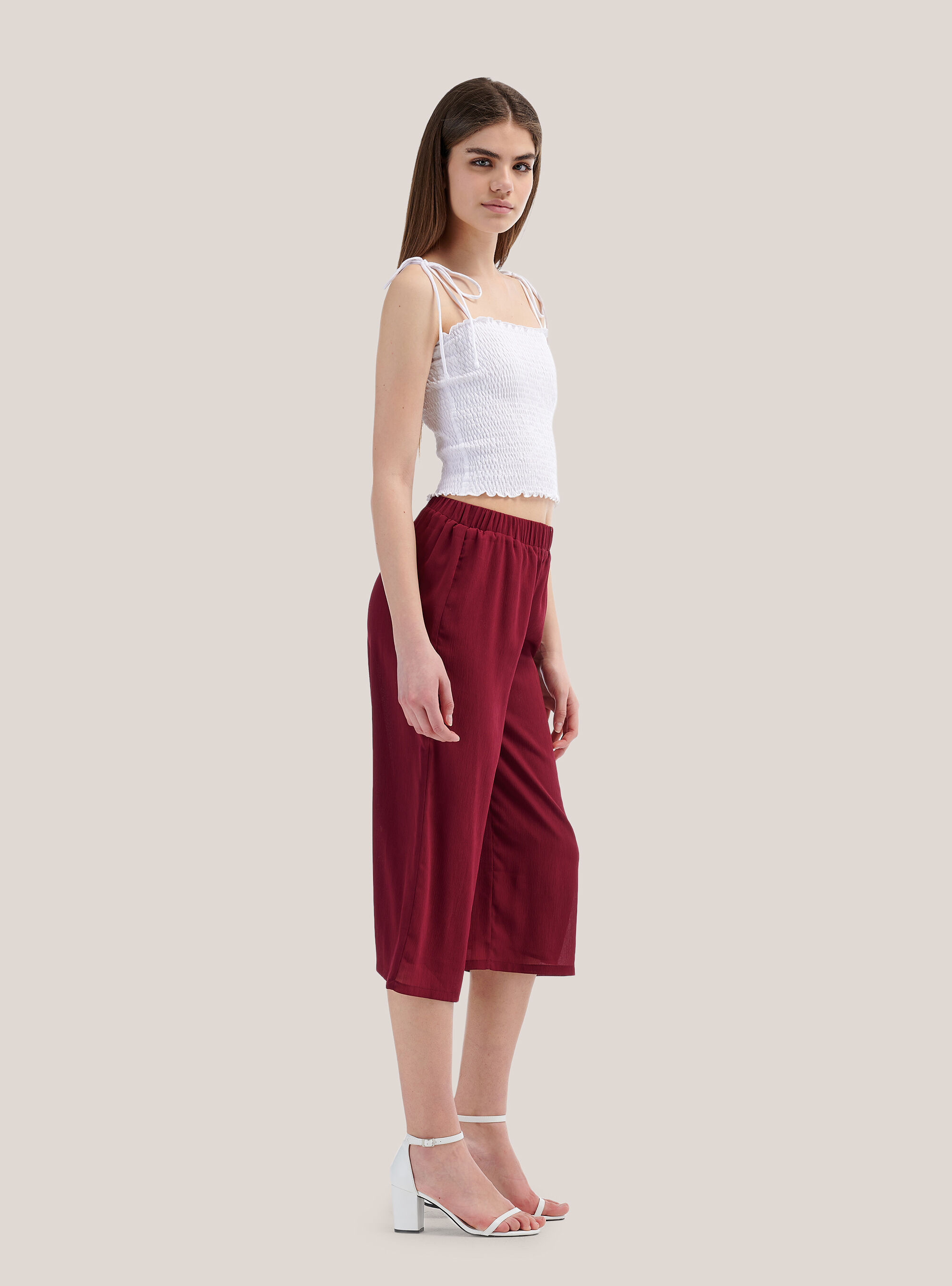 Pantalon culotte coupe large confort, C0310 BORDEAUX