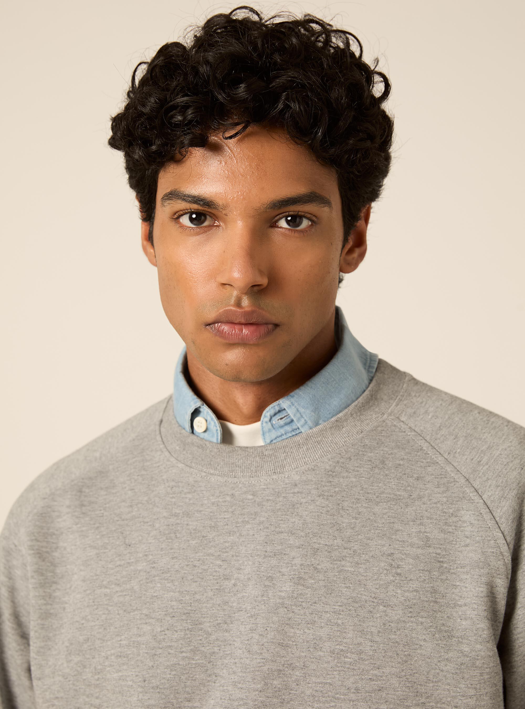 Sweat col rond avec manches raglan en tissu interlock, MGY2 GREY MEL MEDIUM