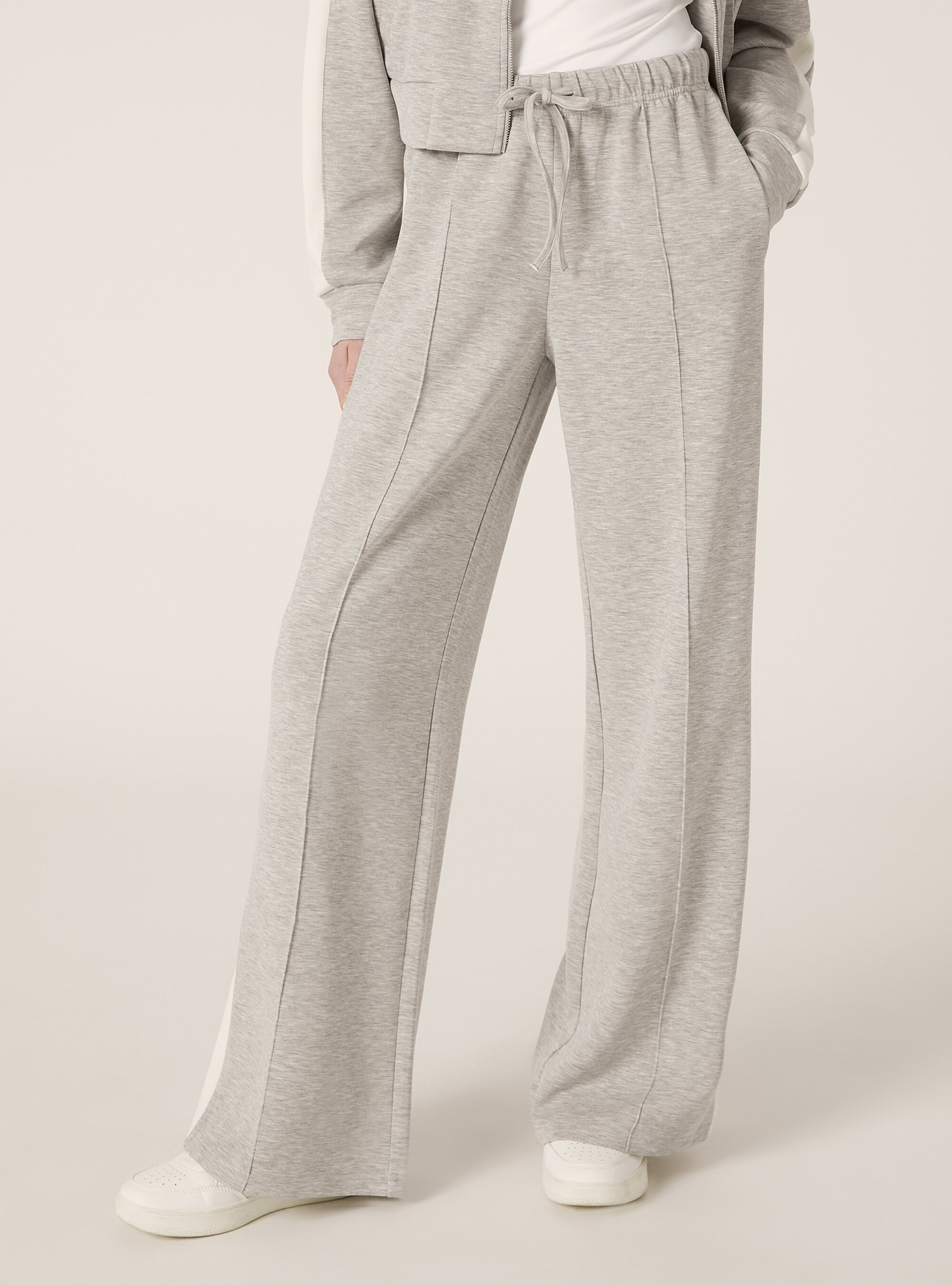 Pantaloni wide leg soft touch, MGY3 GREY MEL LIGHT