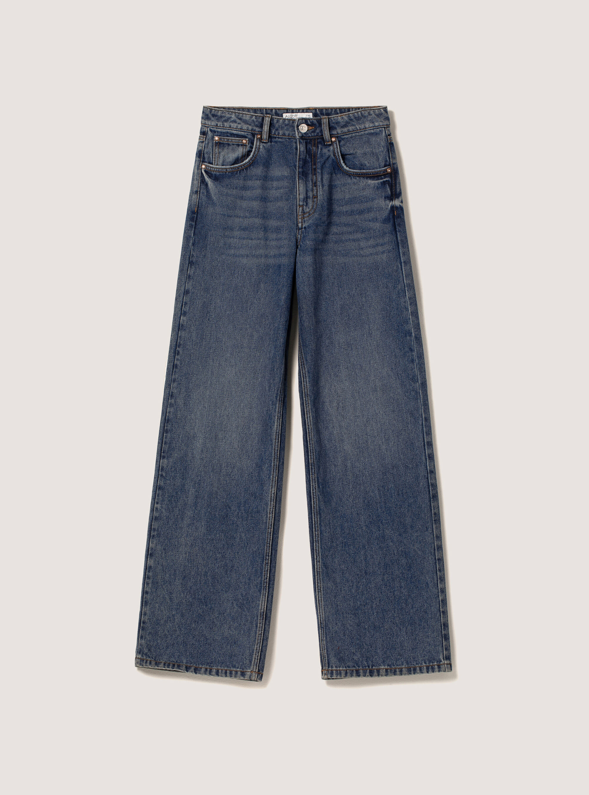 Jeans en coton &agrave; jambe large, D002 MEDIUM DARK BLUE