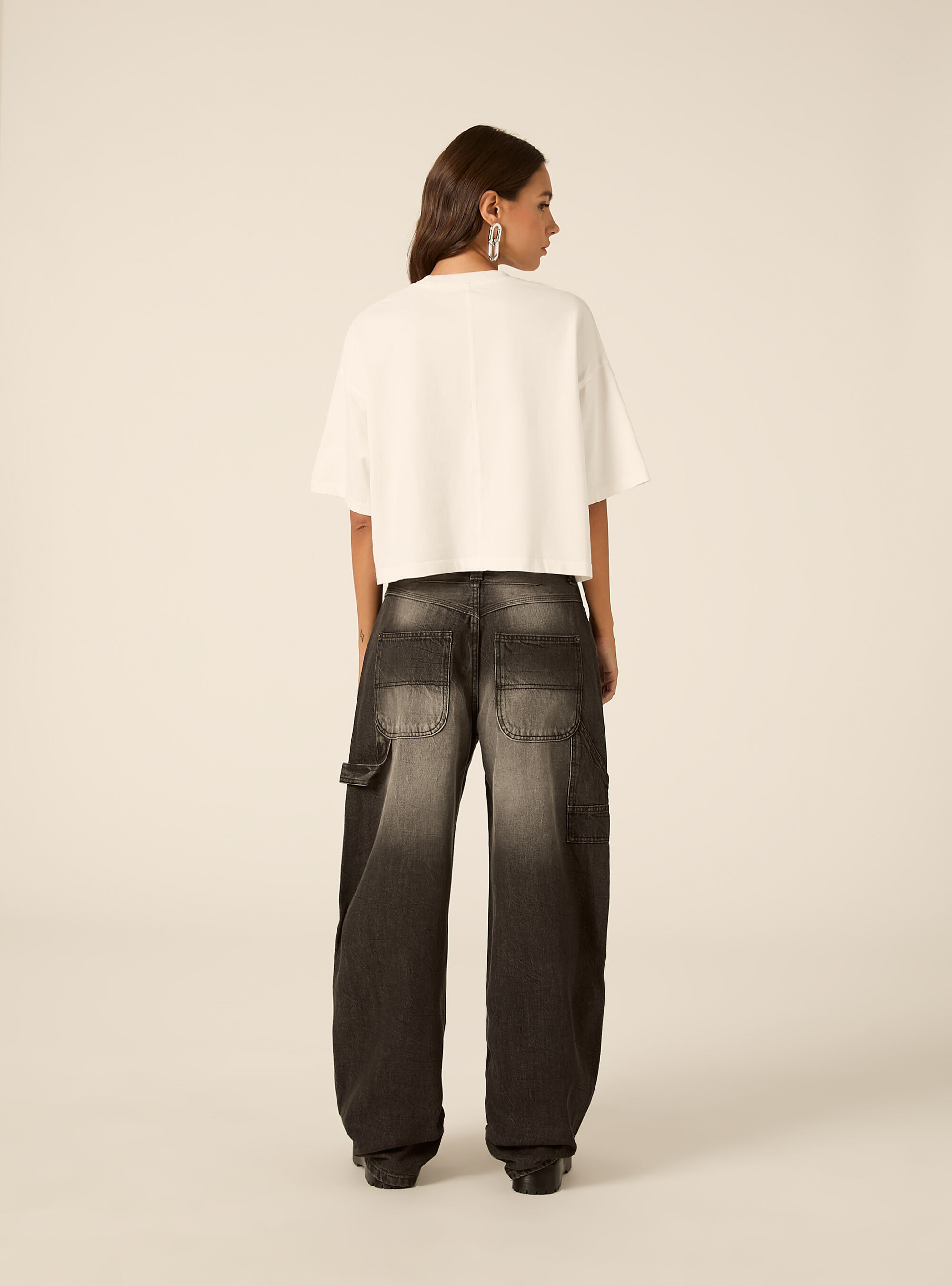Jeans balloon carpenter con vita regolabile, D000 BLACK