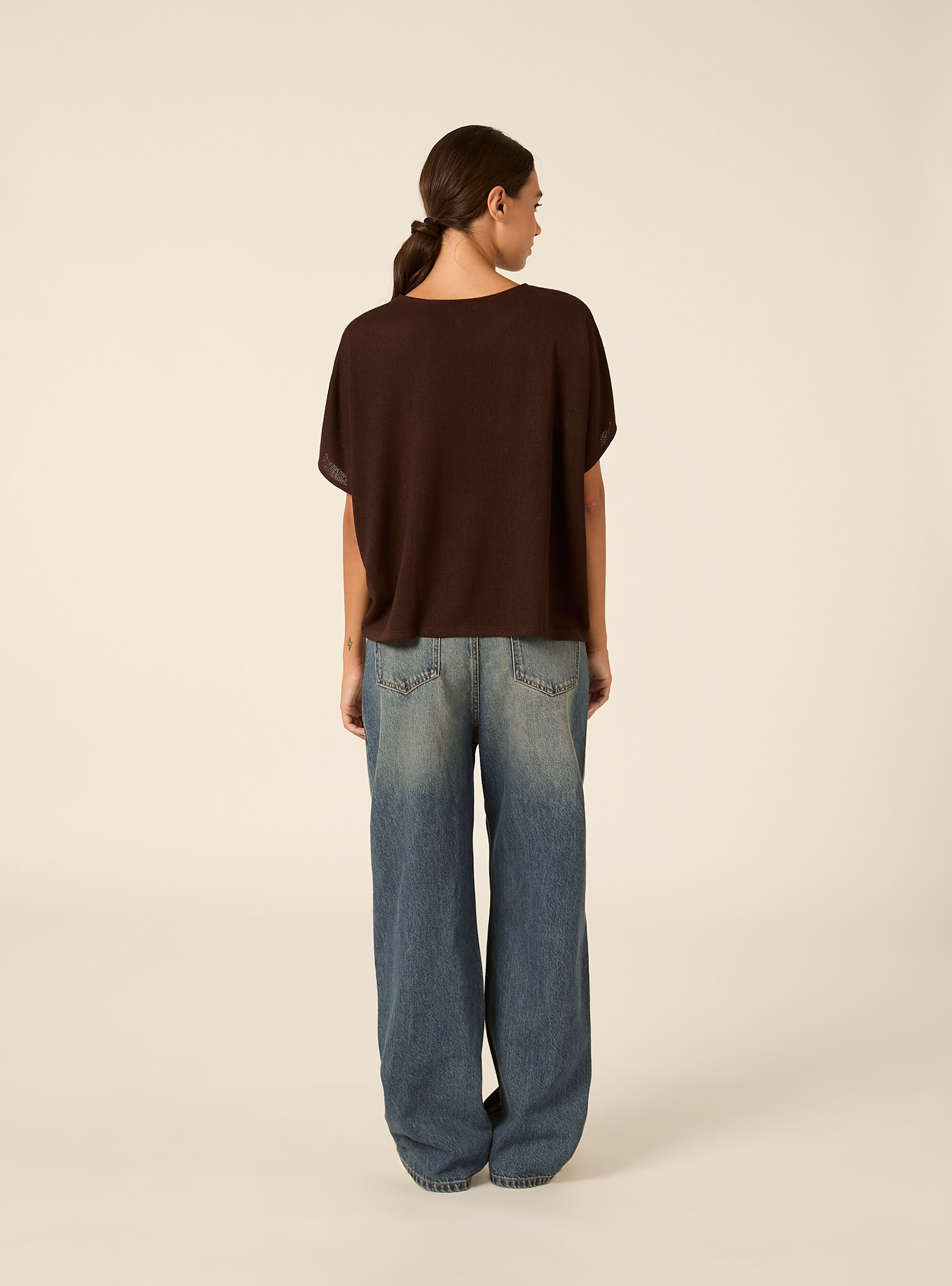 Maglietta over con texture increspata, MARRONE SCURO