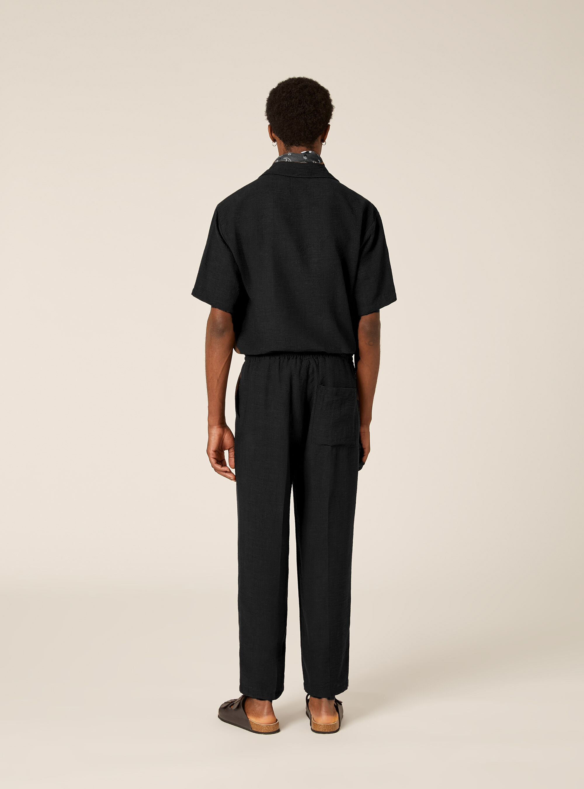 Pantalon Jambe Droite en Tissu Flamm&eacute;, BK1 BLACK