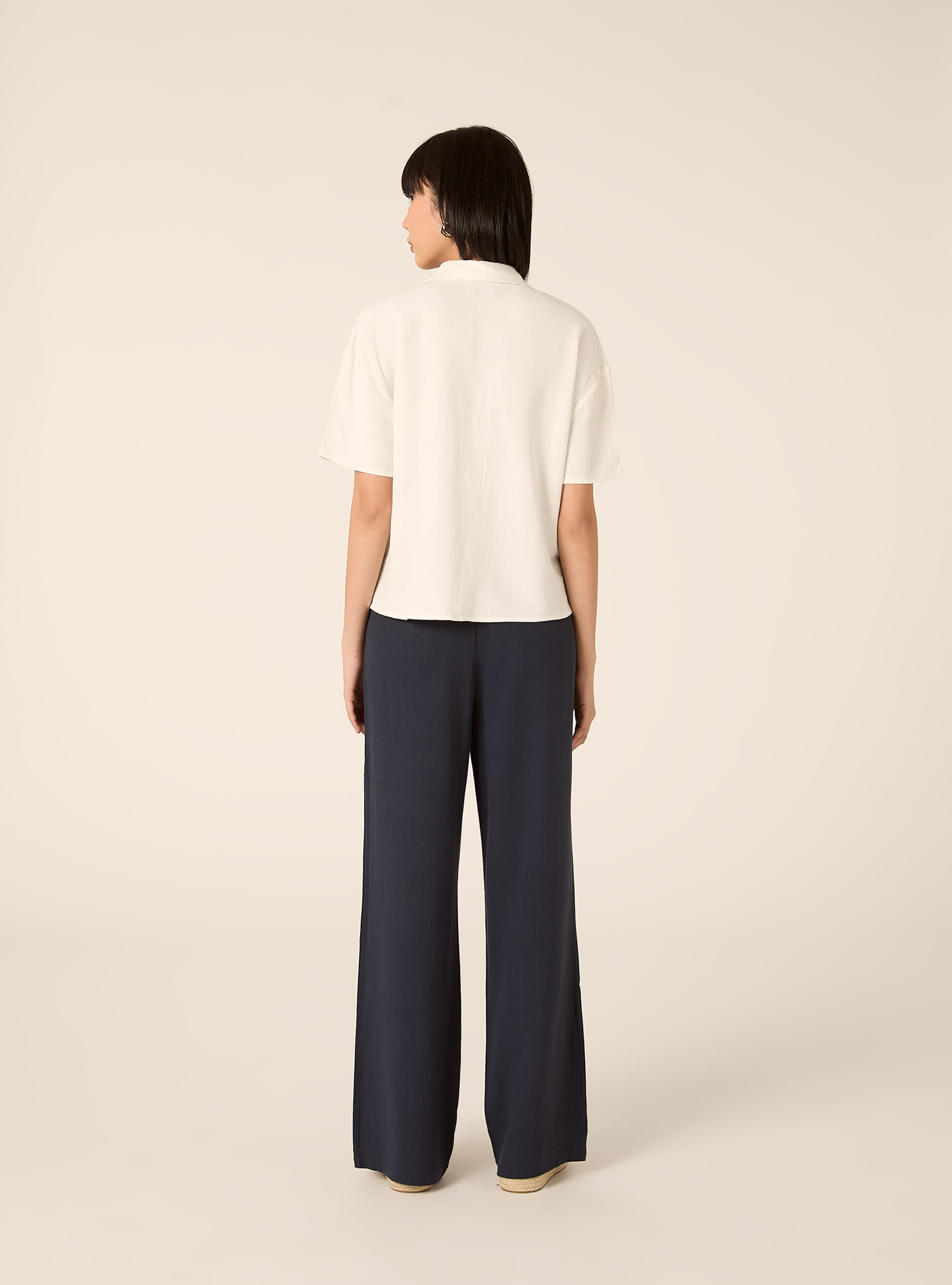 Camisa cropped de mezcla de lino, WH2 WHITE