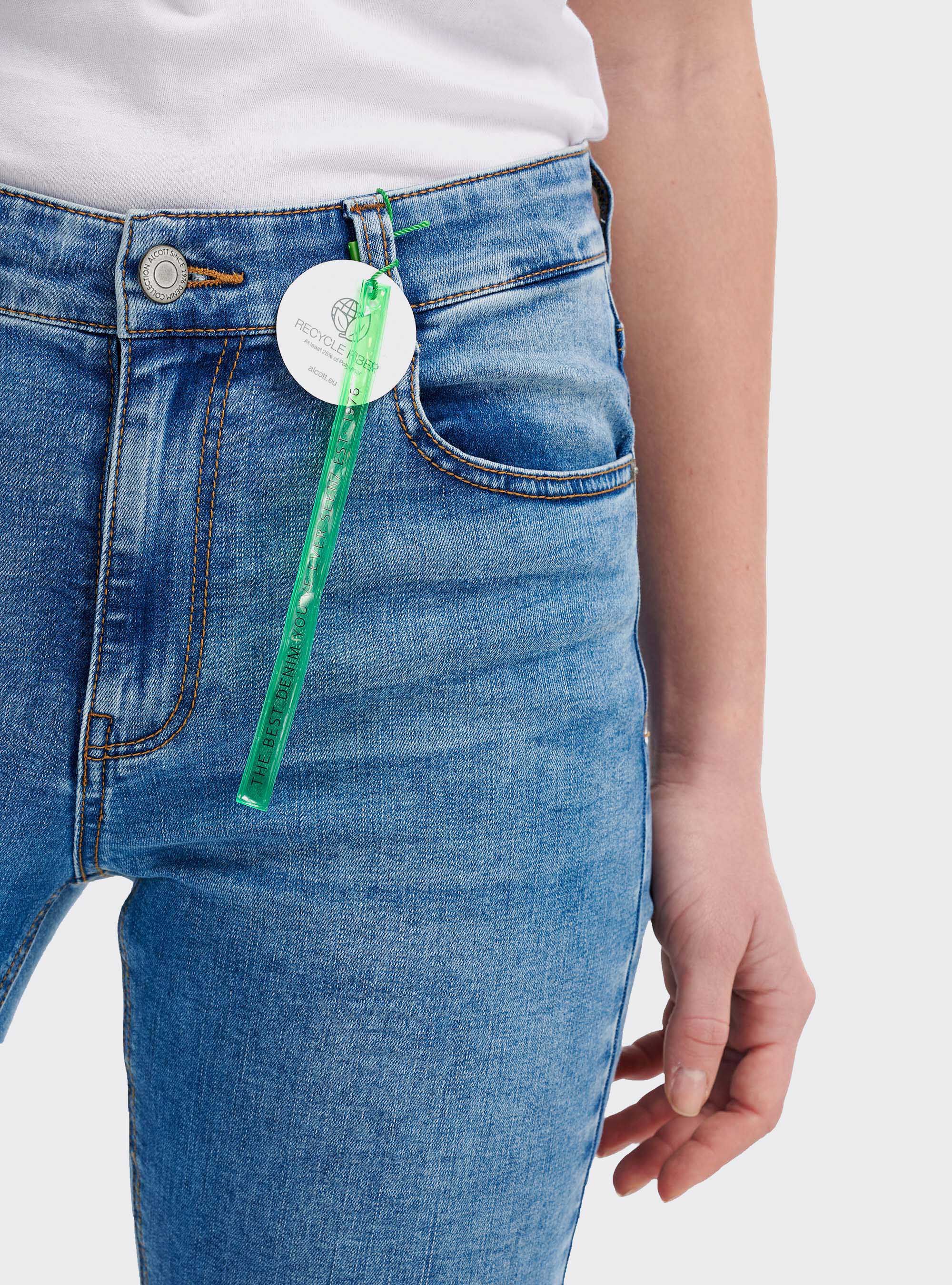 Jean stretch raccourci taille haute effiloch&eacute;, C272 BLUE