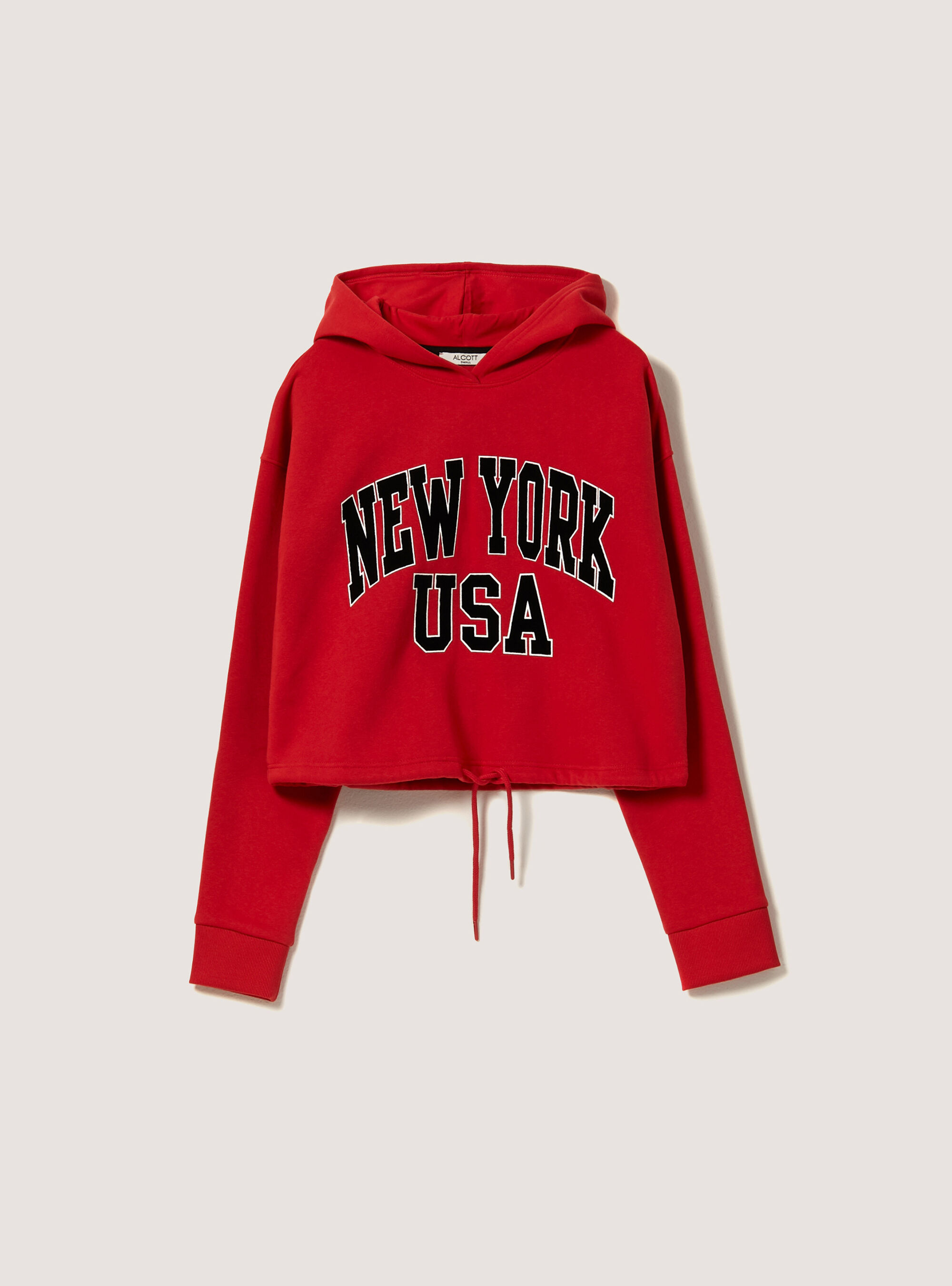 Felpa cropped con stampa e coulisse al fondo, RD2 RED MEDIUM
