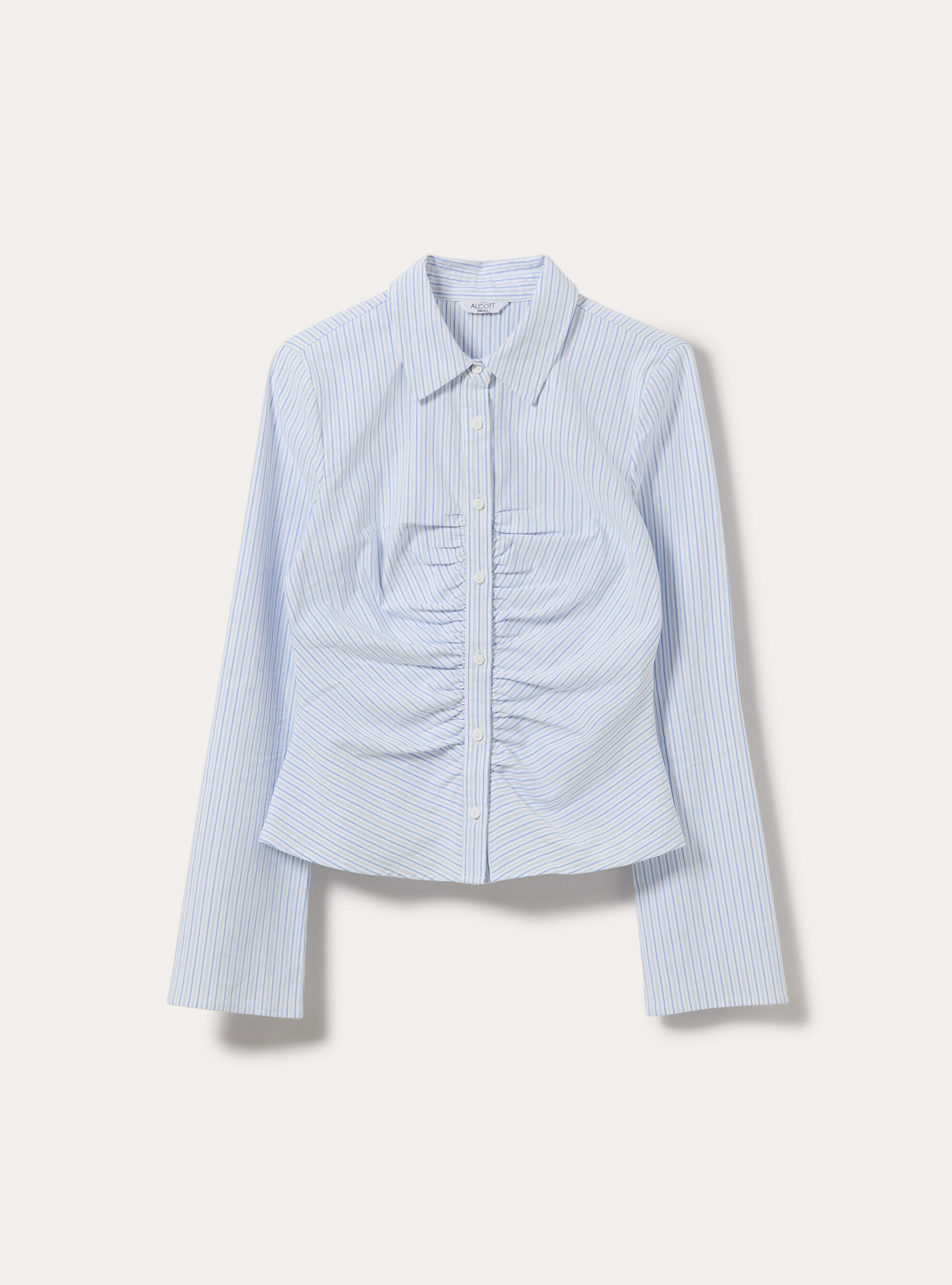 Camisa de manga larga fruncida en el delantero, MULTICOLORE