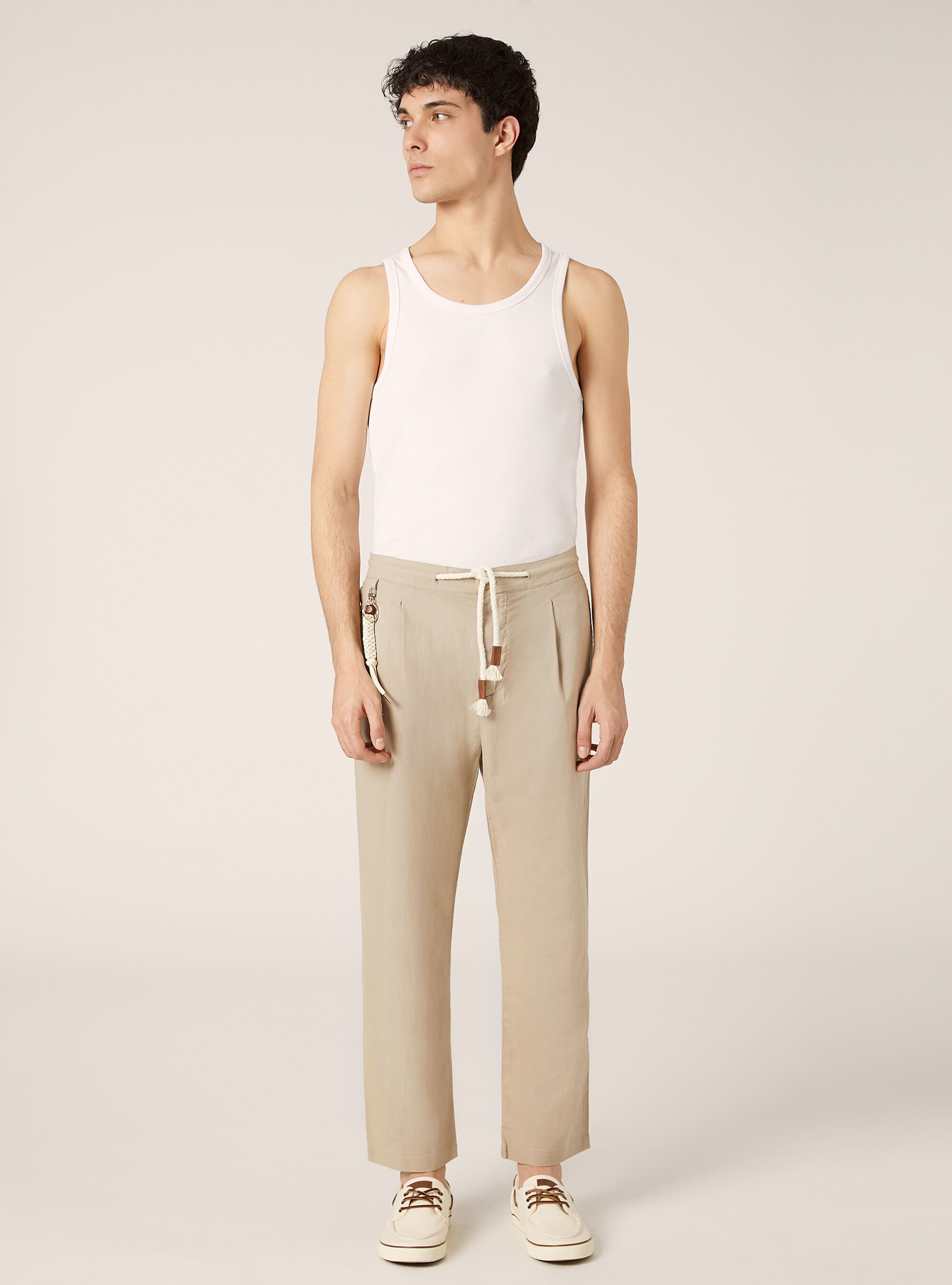 Pantalon de jogging en lin m&eacute;lang&eacute;, BG3 BEIGE LIGHT