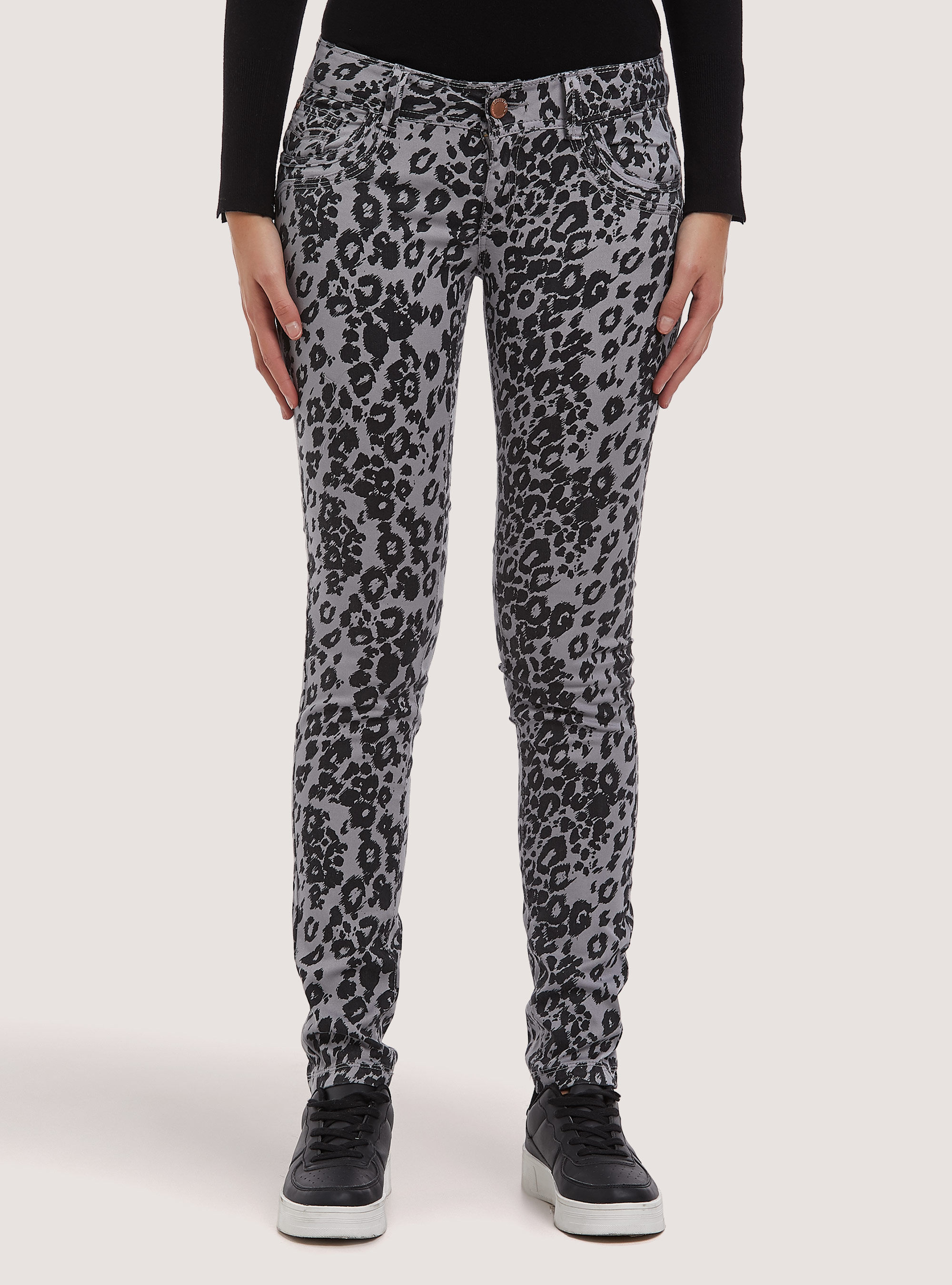 Pantaloni stampati effetto laminato, GRIS