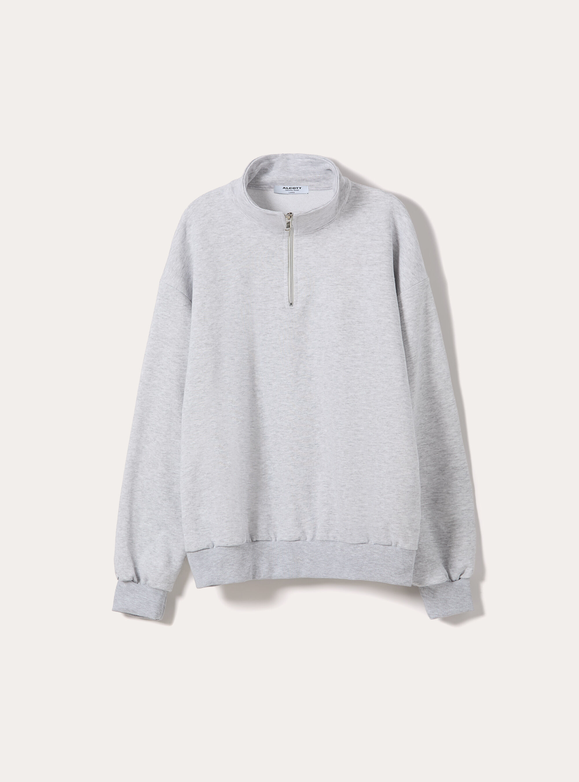 Felpa mezzo collo con zip boxy fit, MGY3 GREY MEL LIGHT
