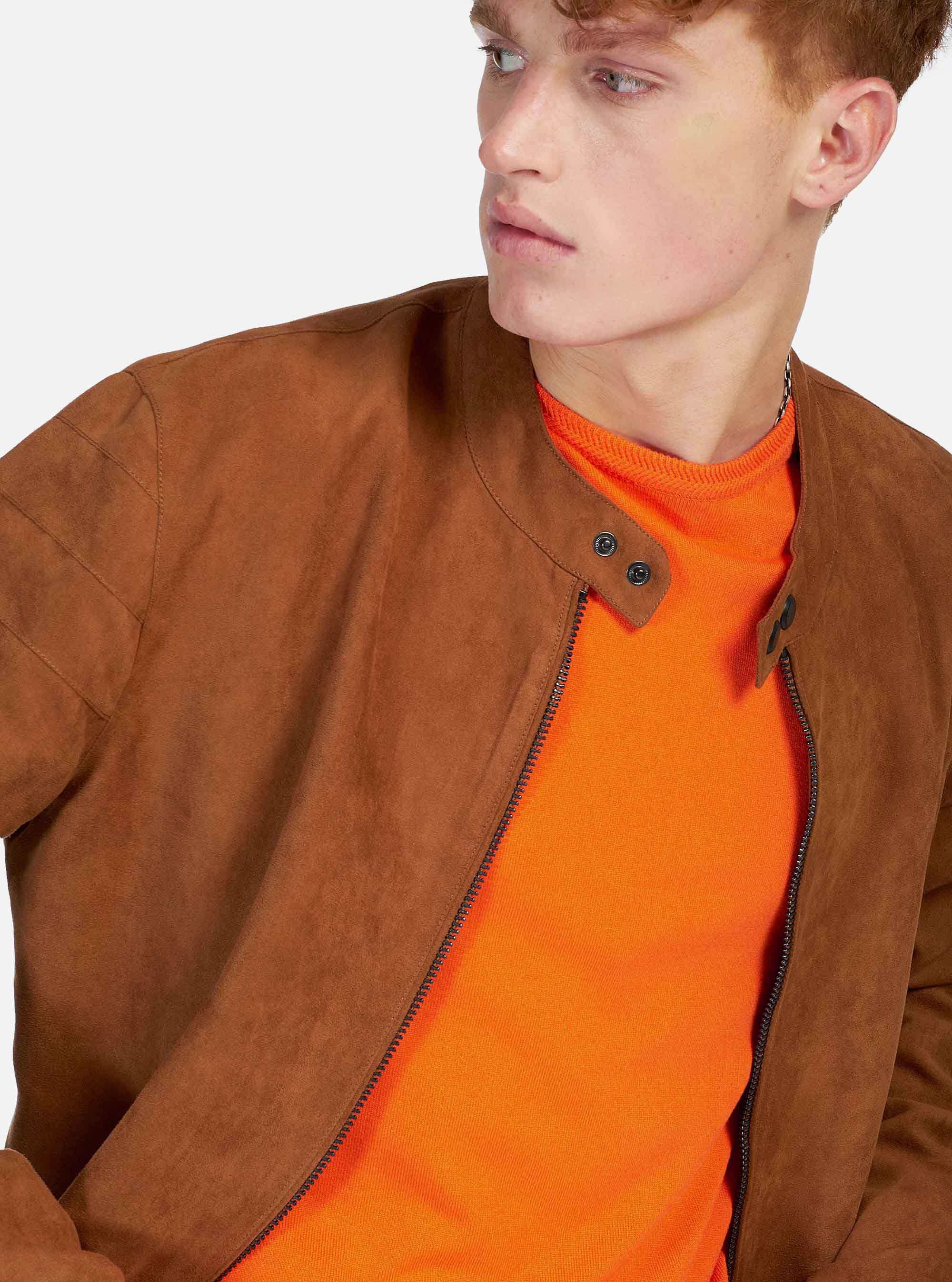 Veste nubuck &agrave; zip sur les manches, C550 TOBACCO