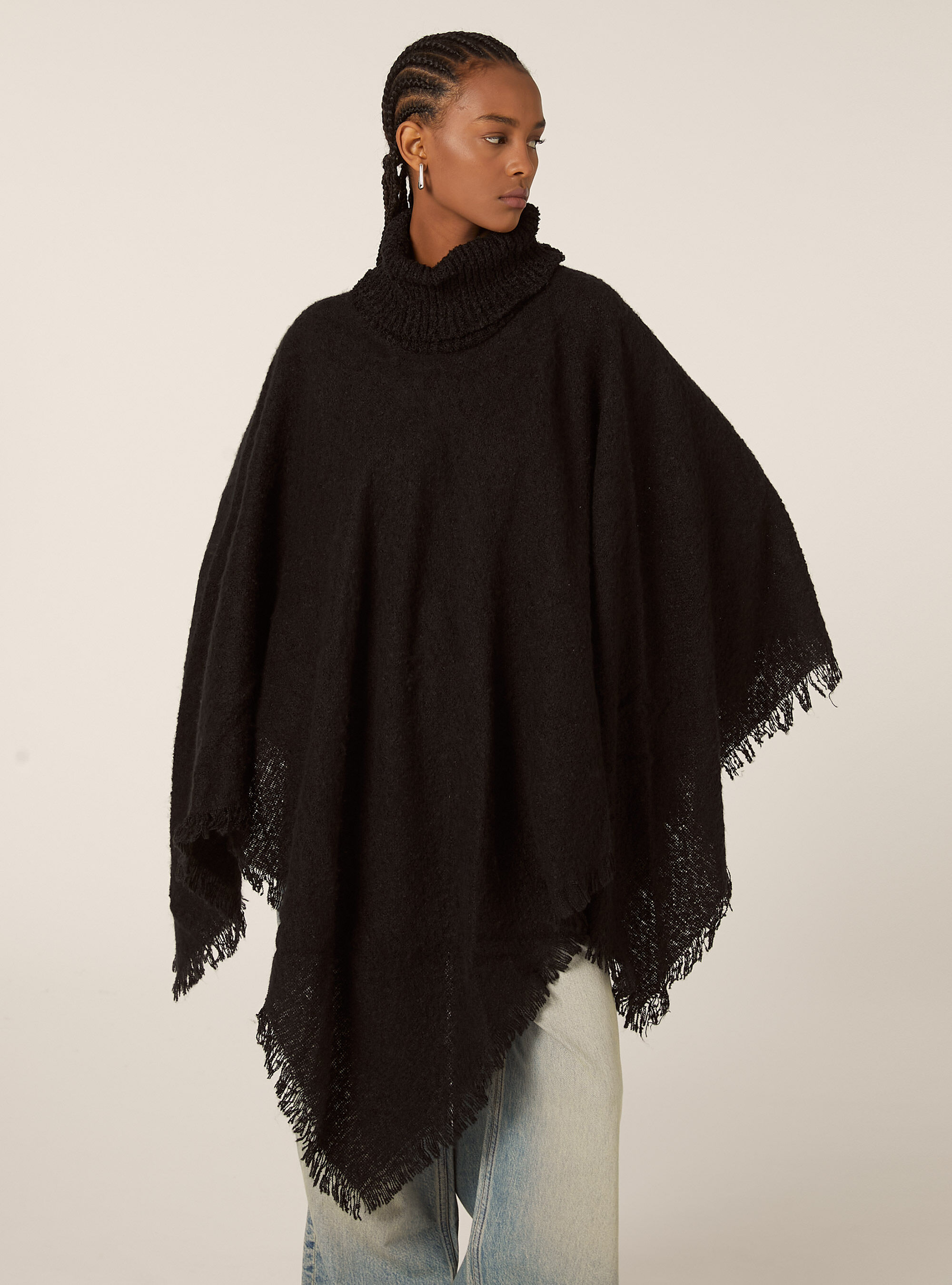 Poncho soft touch a collo alto, BK1 BLACK