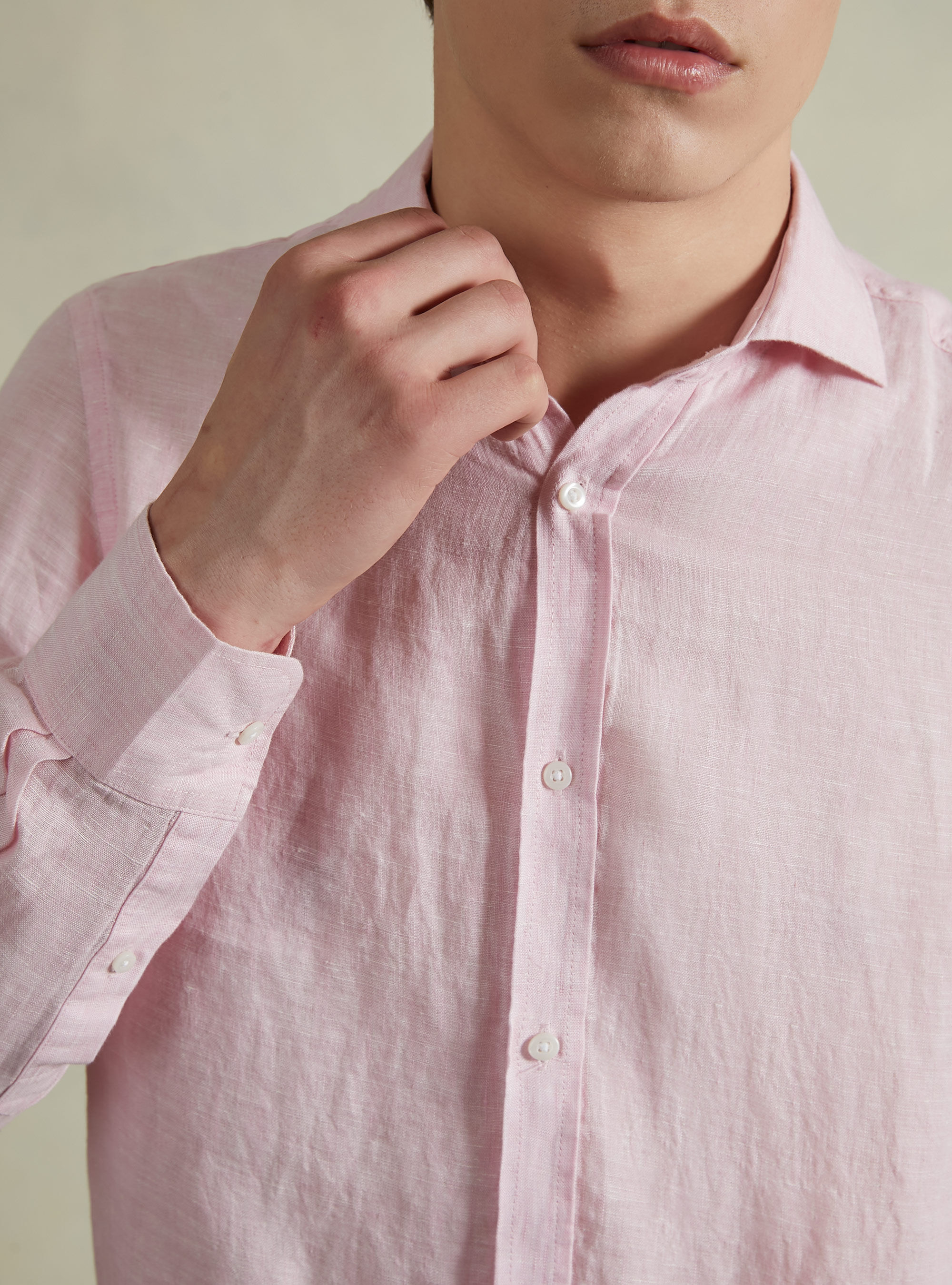 Camicia in puro lino a maniche lunghe, PK3 PINK LIGHT