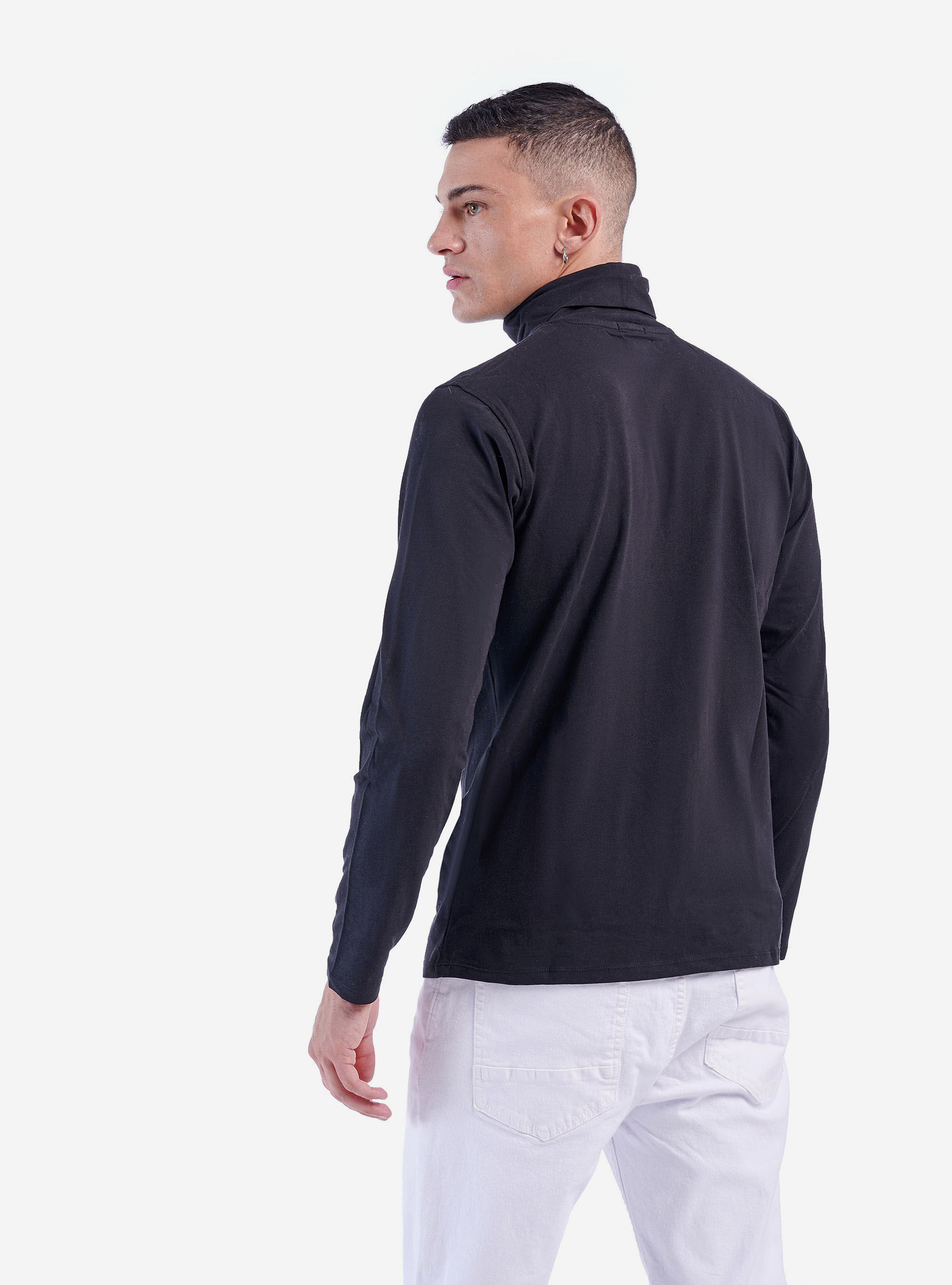 T-shirt basique col roul&eacute;, C101 BLACK