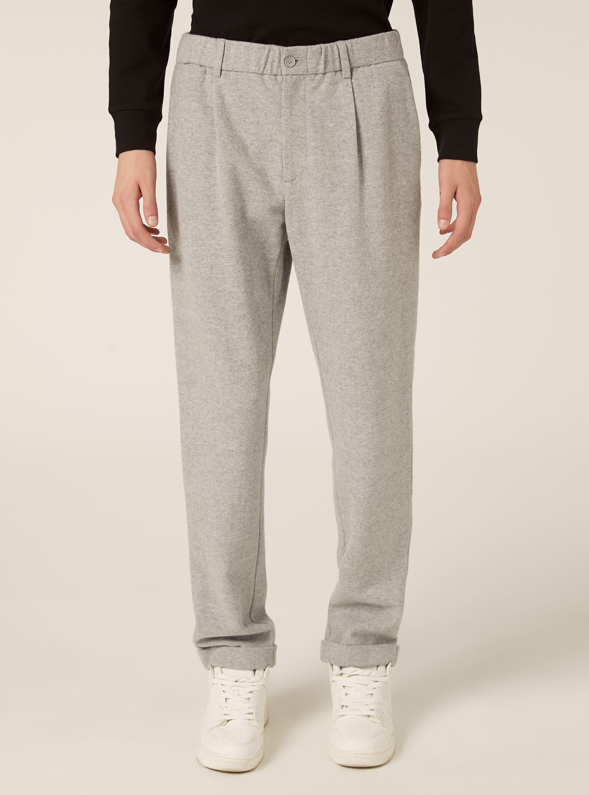 Hose mit Bundfalten Flanell-Effekt, MGY3 GREY MEL LIGHT