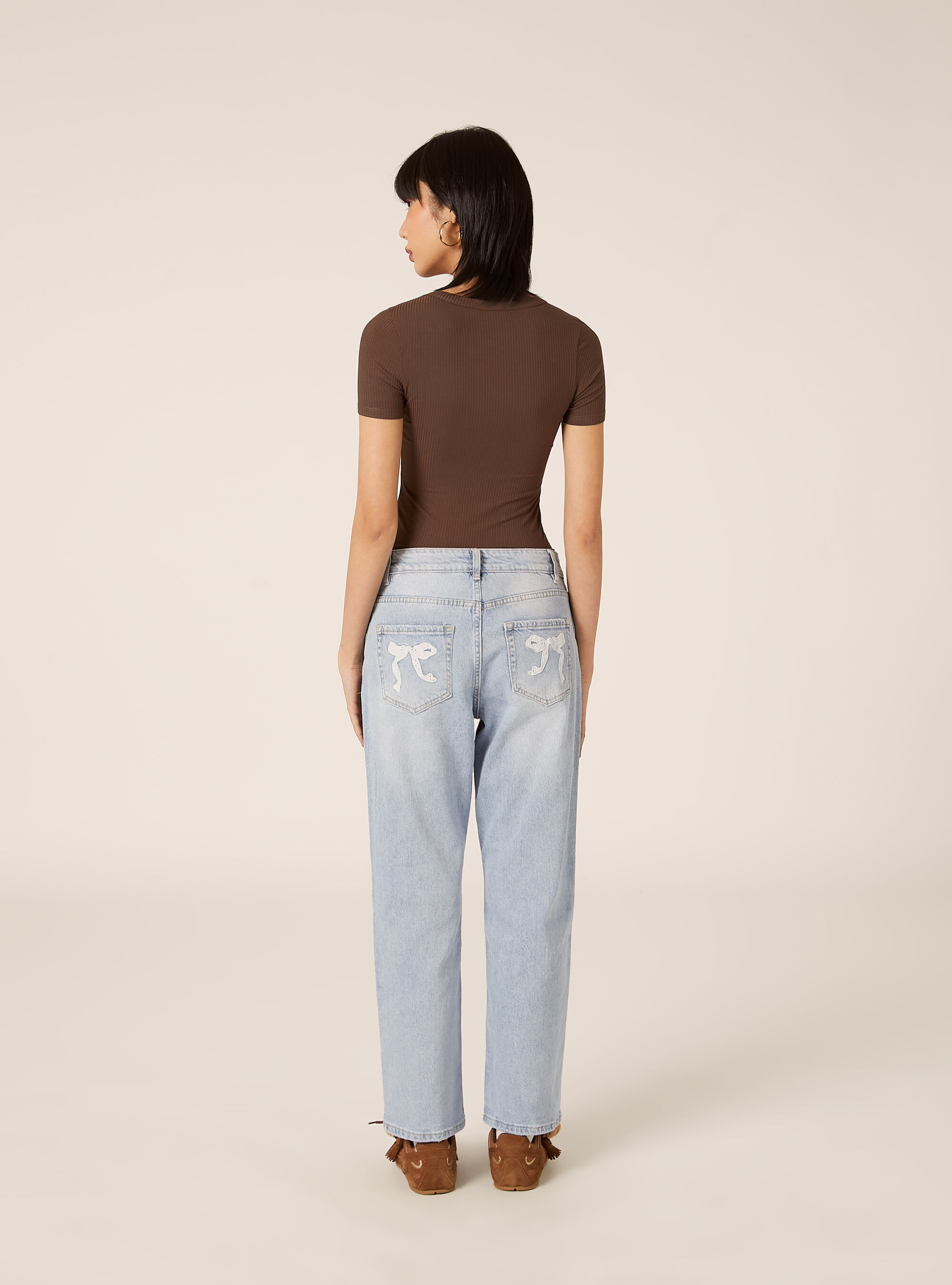 Body a coste maniche corte, BR2 BROWN MEDIUM