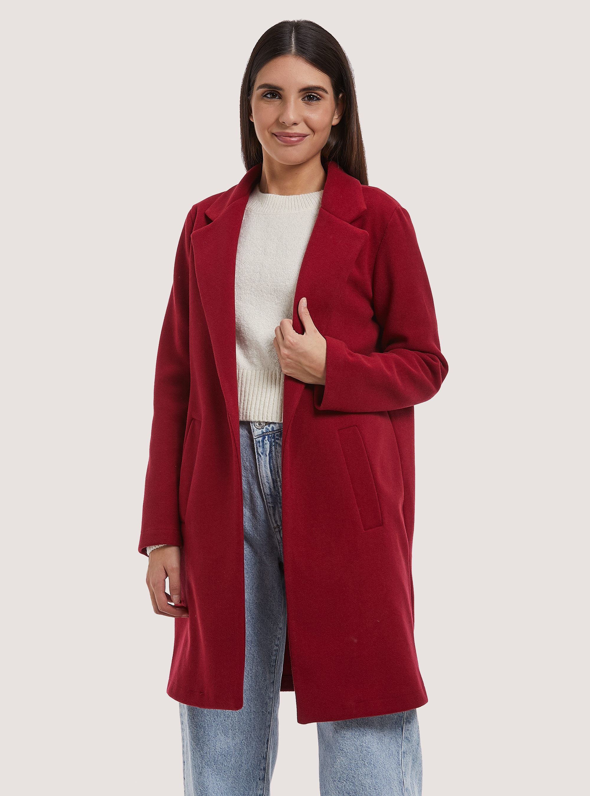 Open gauze knit coat, RD2 RED MEDIUM